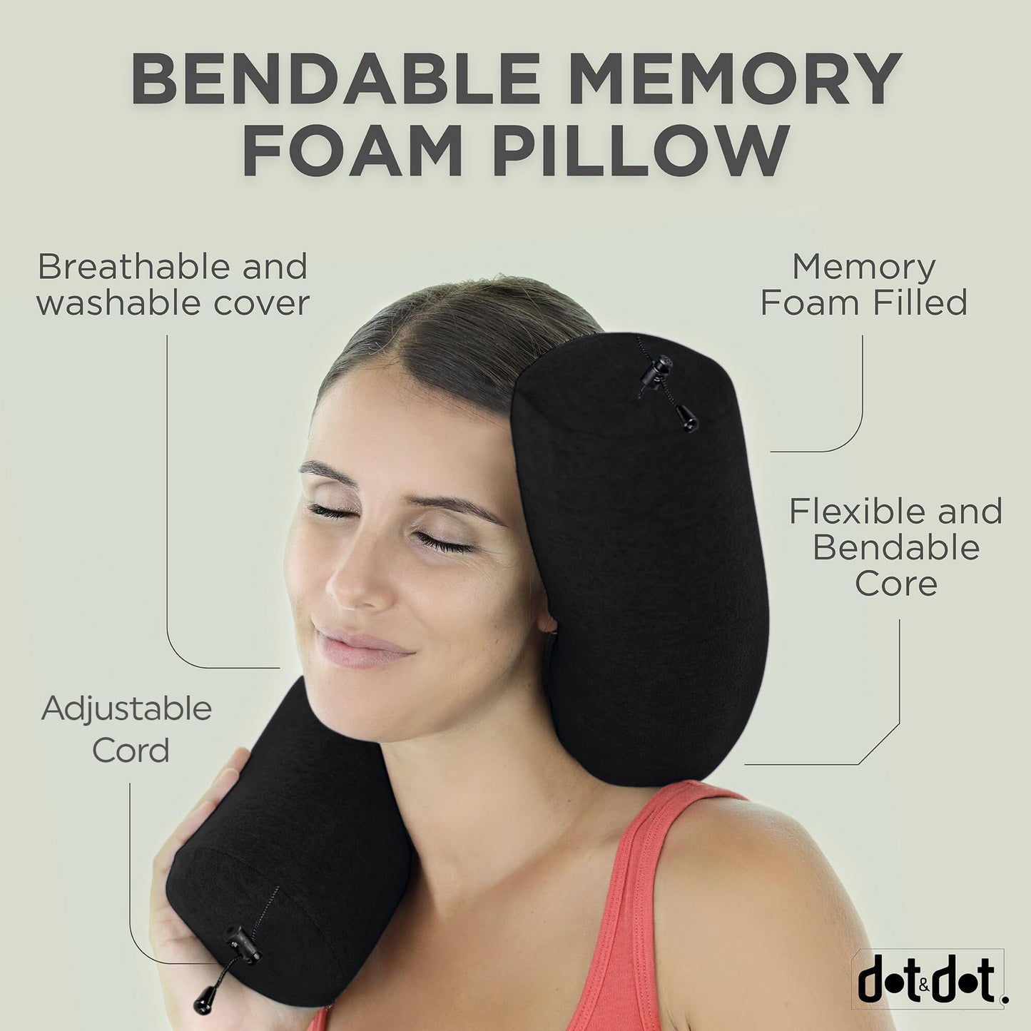 Dot&Dot Twist Memory Foam Travel Pillow for Airplanes - Travel Neck Pillow for Sleeping - Airplane Pillow for Neck Support - Adjustable, Bendable Neck Roll Pillow