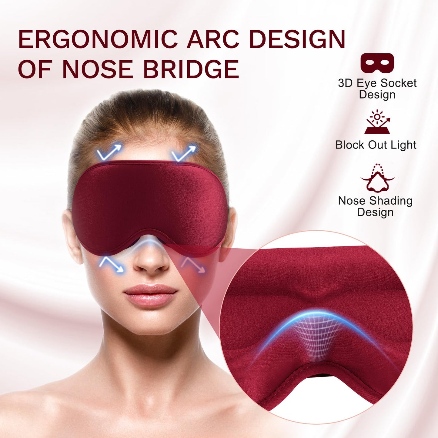 FlyCoco 3D Contoured Sleep Mask that Blocks 99% of Light (Red)