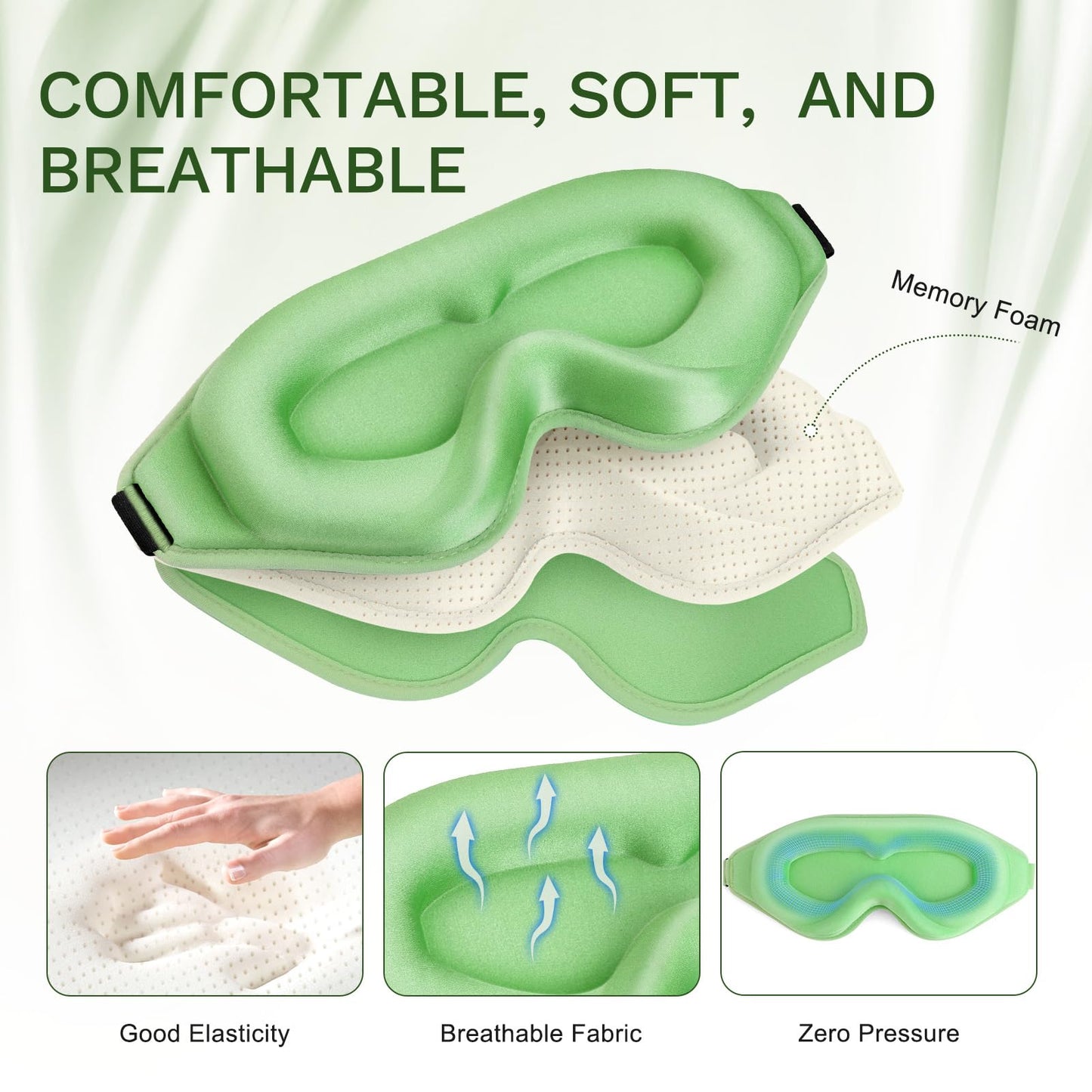 FlyCoco 3D Contoured Sleep Mask that Blocks 99% of Light (Light Green)