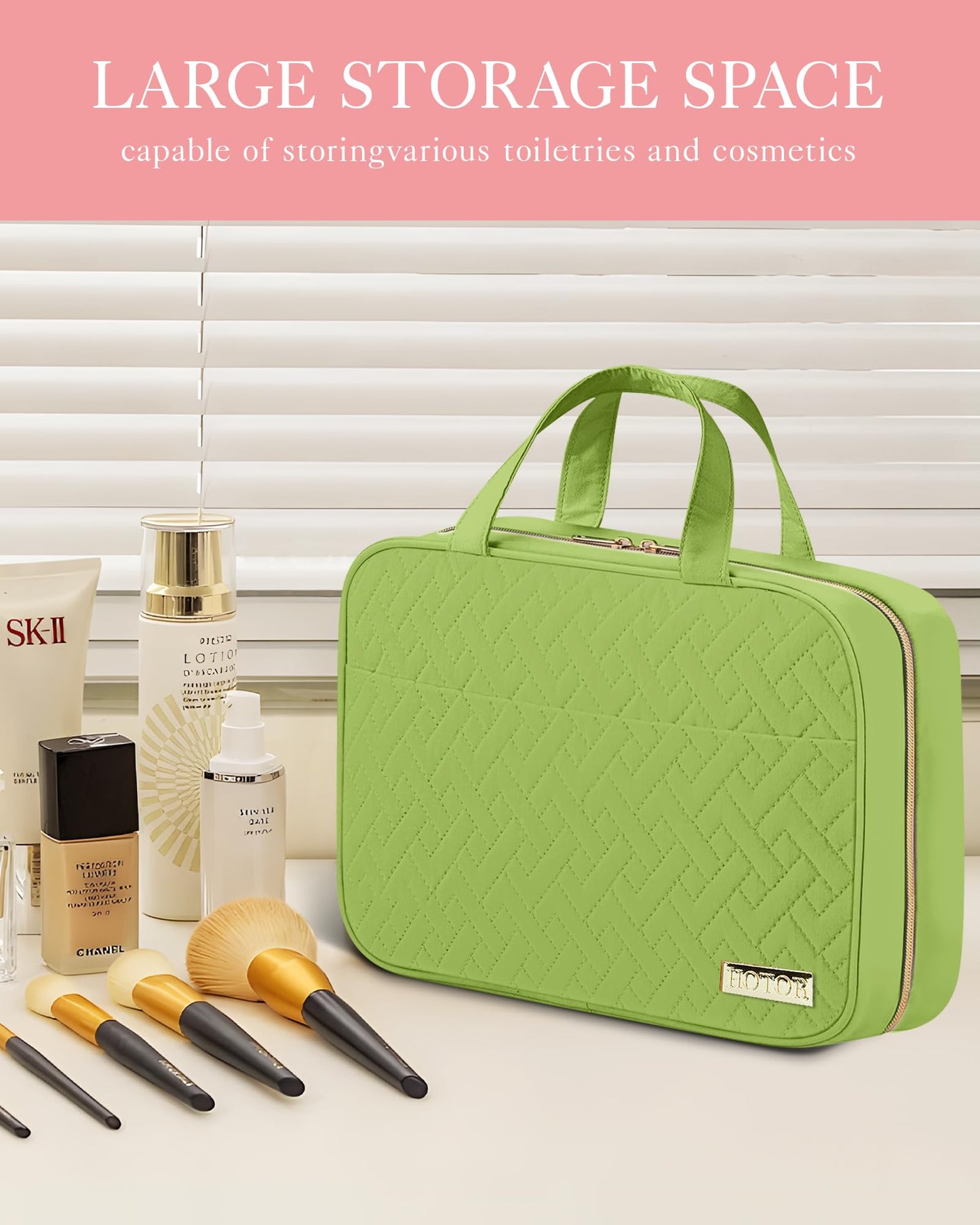 Travel Toiletry Bag with Hanging Hook (Avocado Green)