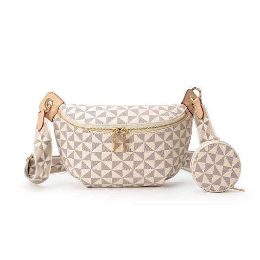 Trendy Beige Checkered Crossbody Sling Bag with Adjustable Strap