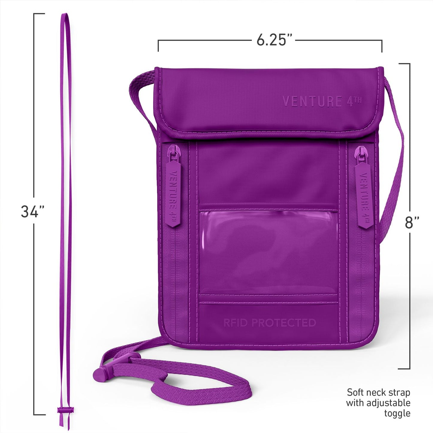 VENTURE 4TH Passport Holder Neck Wallet with RFID Blocking Nylon Lining - Hidden Neck Pouch for Travel (Sleek Purple)