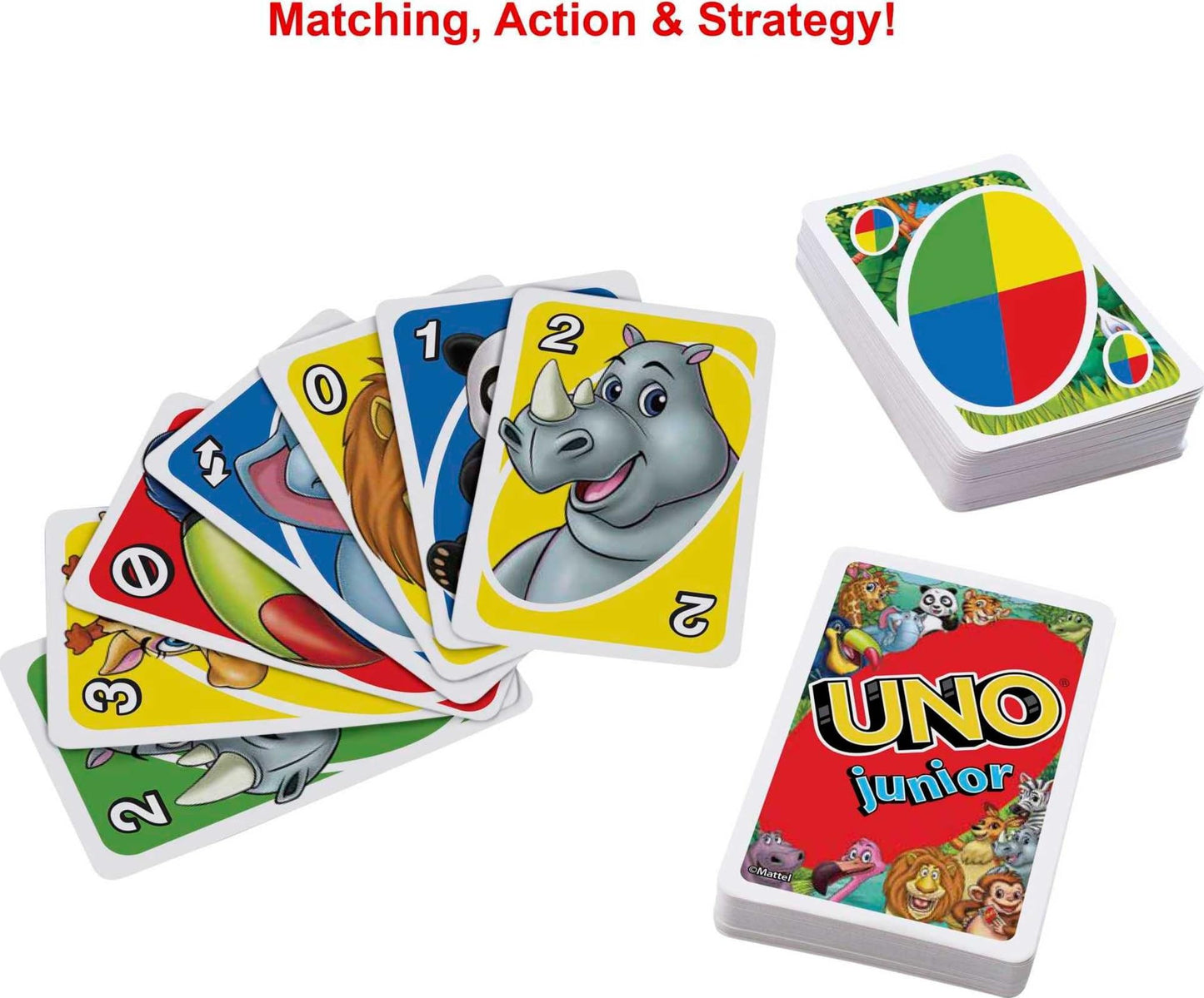 Mattel Games UNO Junior Card Game for Kids with Simple Rules, Levels of Play & Animal Matching for 2 to 4 Players