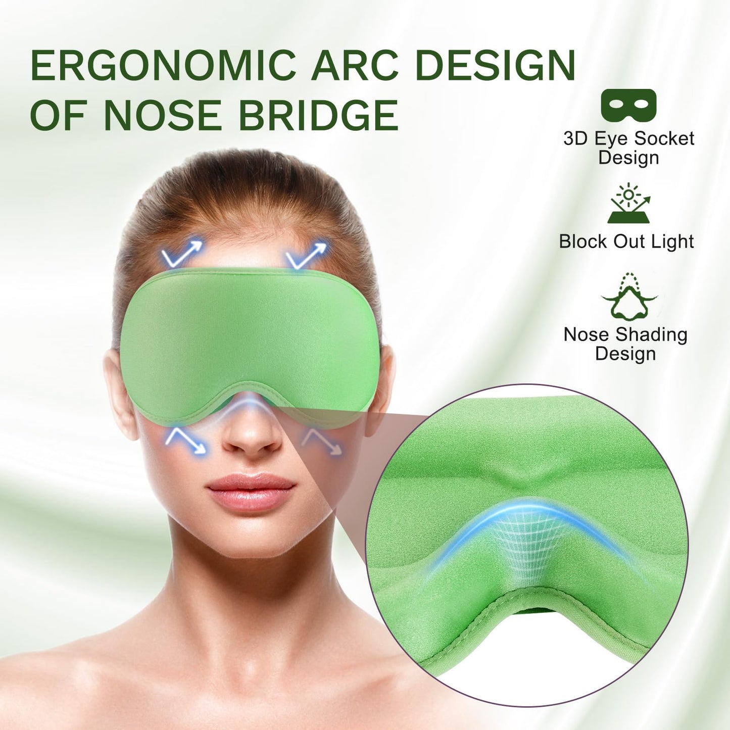 FlyCoco 3D Contoured Sleep Mask that Blocks 99% of Light (Light Green)