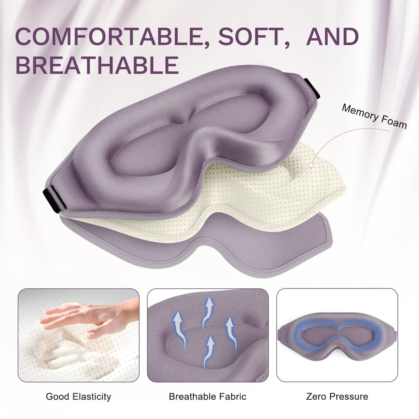 FlyCoco 3D Contoured Sleep Mask that Blocks 99% of Light (Light Purple)