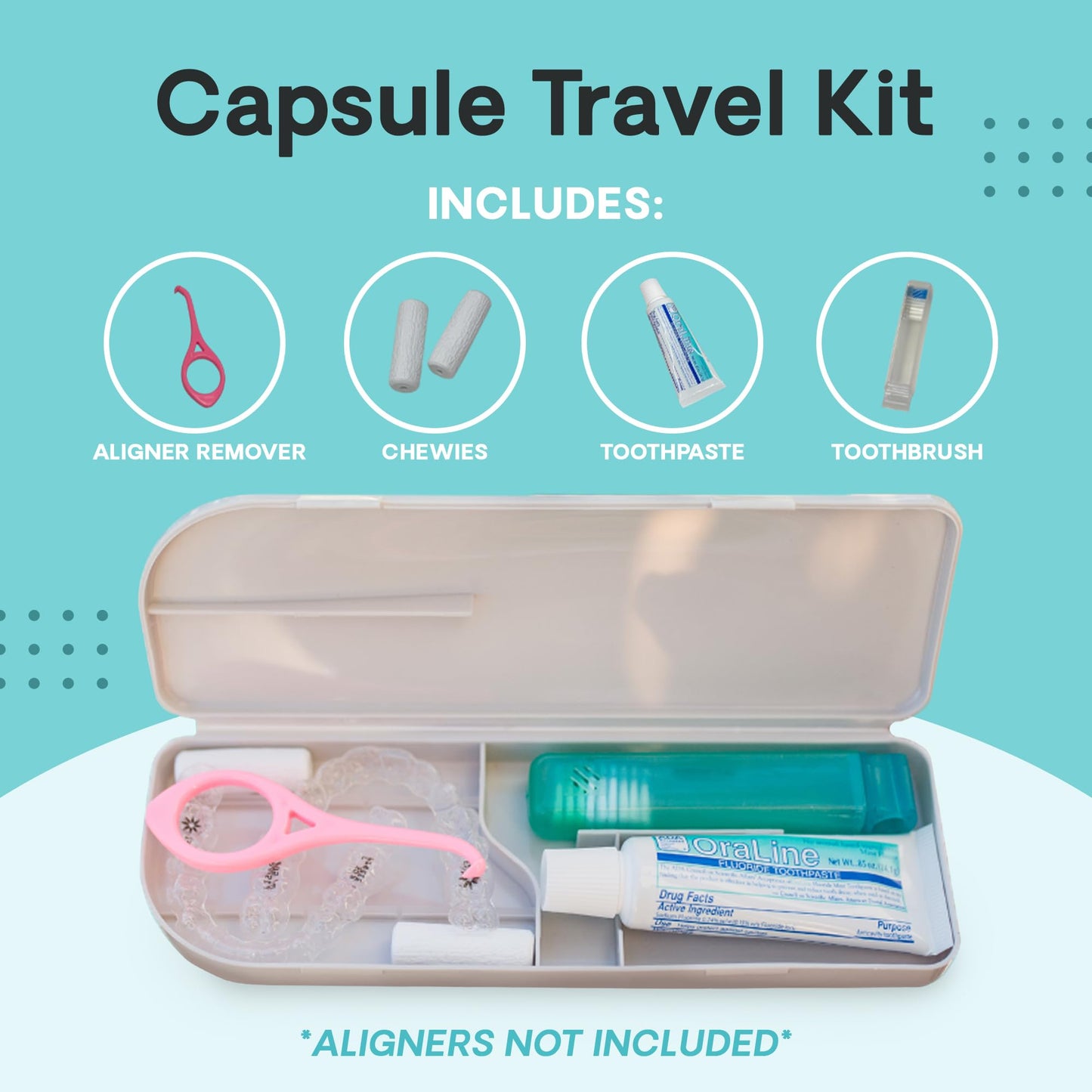 Capsule Dental - Dental Retainer Travel Case, Silicone Retainer Case for Aligners, Mouthguards, and More, Dental Kit Oral Care Tools with Travel Toothbrush and Aligner Removal Tool