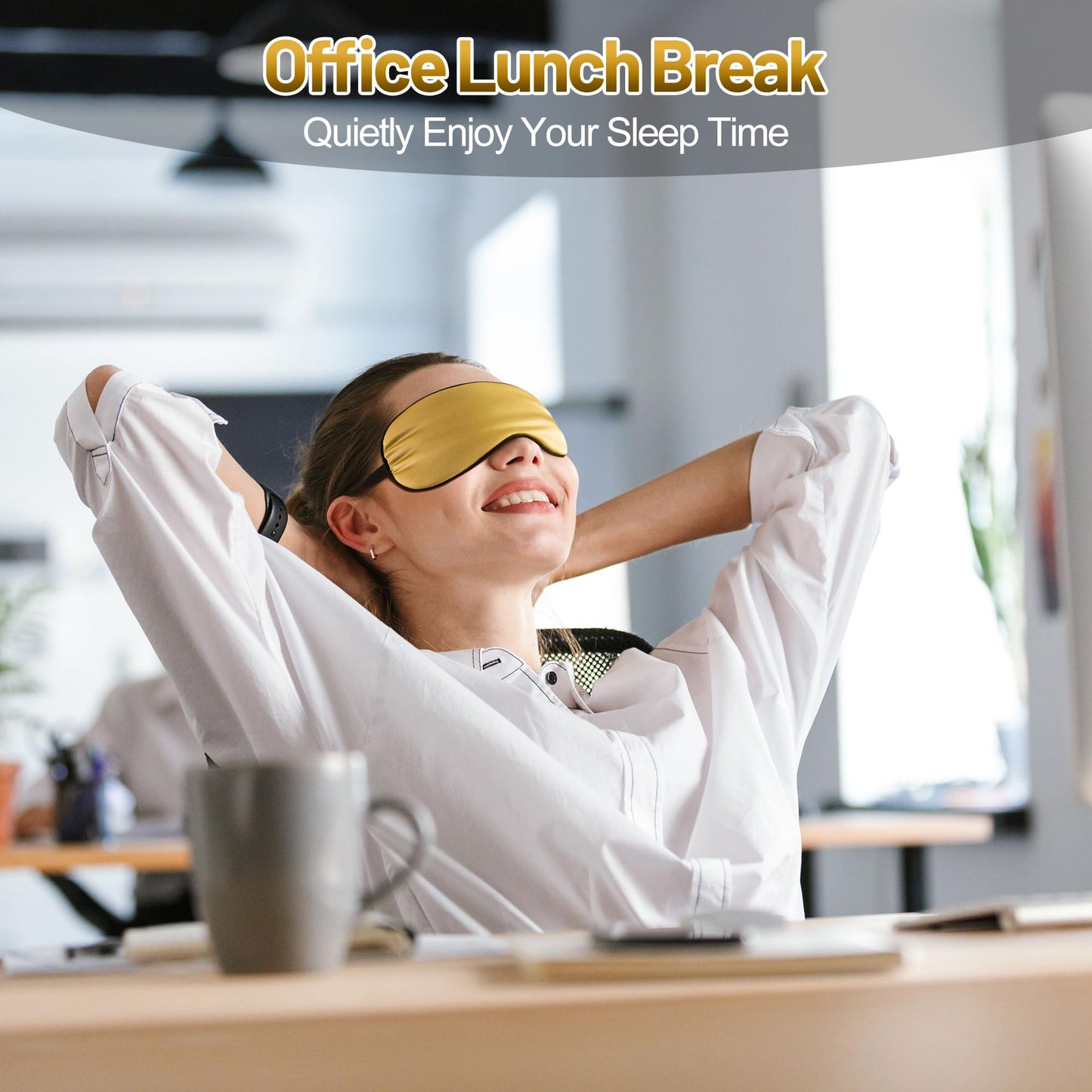 Sleep Mask, Silk Eye Mask for Sleeping with Adjustable Strap, Blindfold Eyeshade for Men & Women, Comfortable & Soft Eye Cover Eyeshade for Night Sleep (Gold)