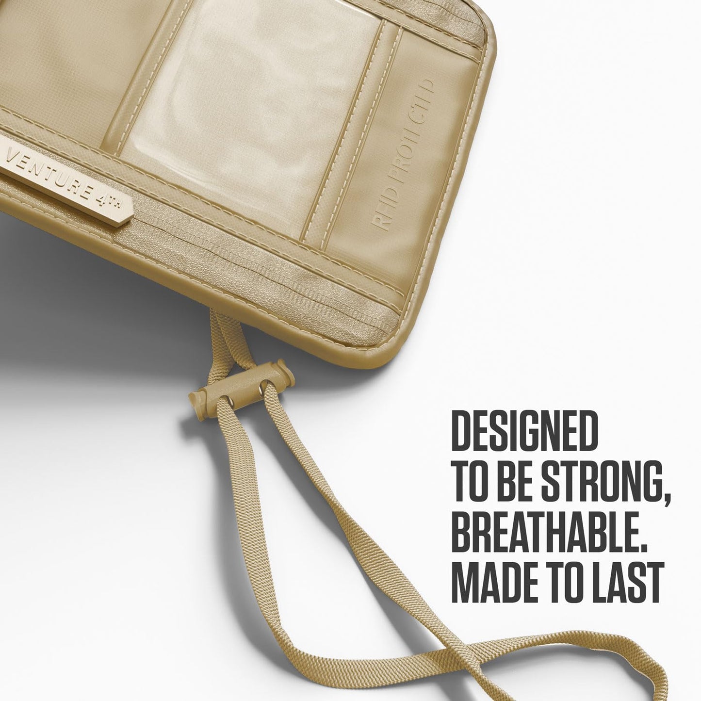 VENTURE 4TH Passport Holder Neck Wallet with RFID Blocking Nylon Lining - Hidden Neck Pouch for Travel (Sleek Beige)