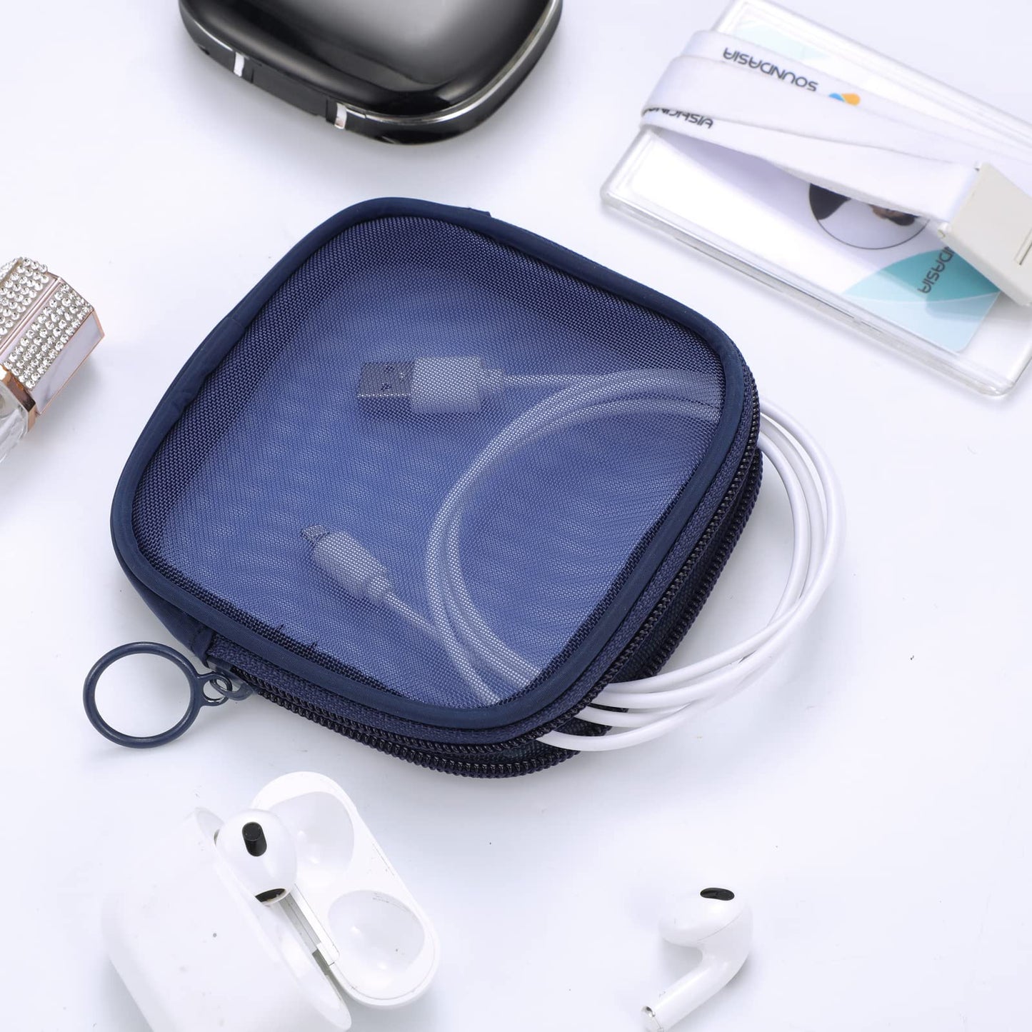 Weewooday 4 Pcs Mesh Makeup Bag Mesh Cosmetic Bag Travel Toiletry Bag Pouch with Zipper Mini Portable Makeup Cosmetic Travel Toiletry Purse Bag for Daily Accessories (Navy Blue,Small)