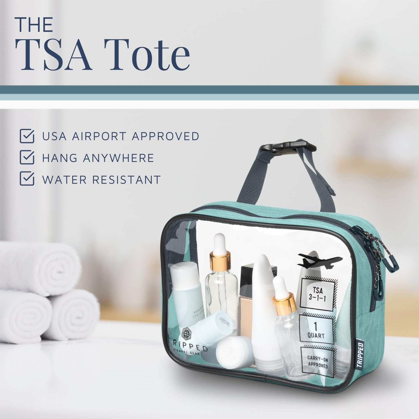 Versatile Travel Toiletry Bag Set with TSA Liquid Bag and Organizer (Turquoise)