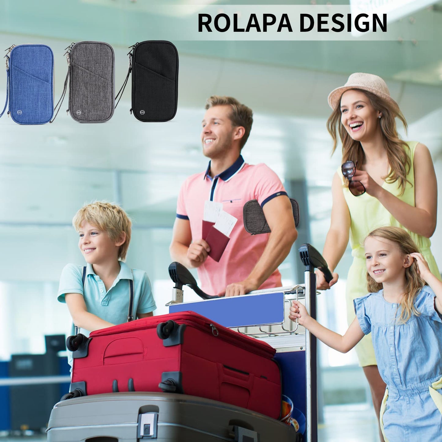 Travel Passport Wallet with RFID Shielding, Crossbody Strap and Wristlet Strap (Grey)