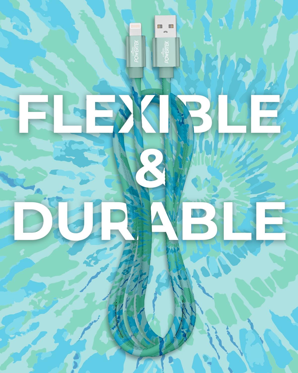 LIQUIPEL Powertek iPad & iPhone Lightning Charger Cable, Fast Charging 6ft MFI, Tie Dye Black (Green)