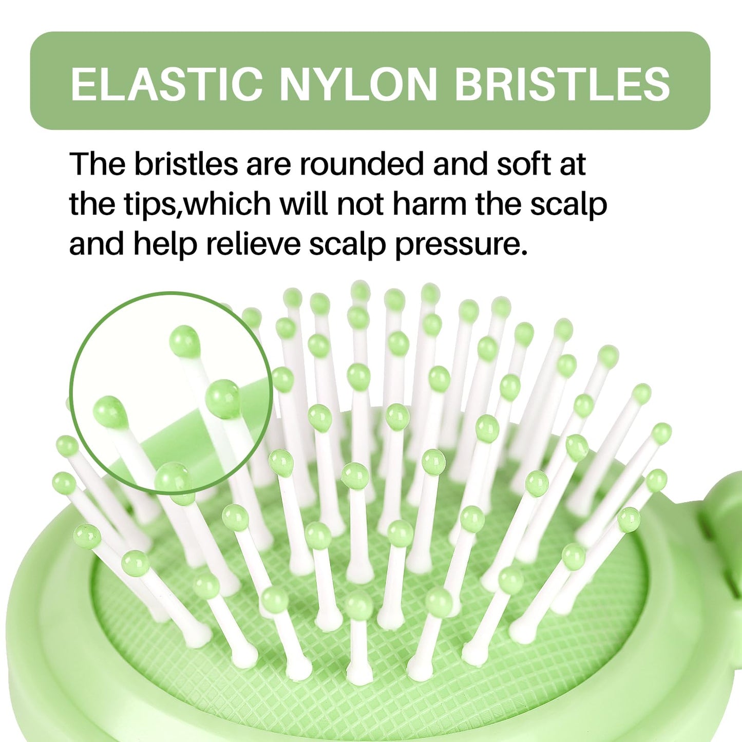 Round Folding Brush with Mirror (Fresh Green)