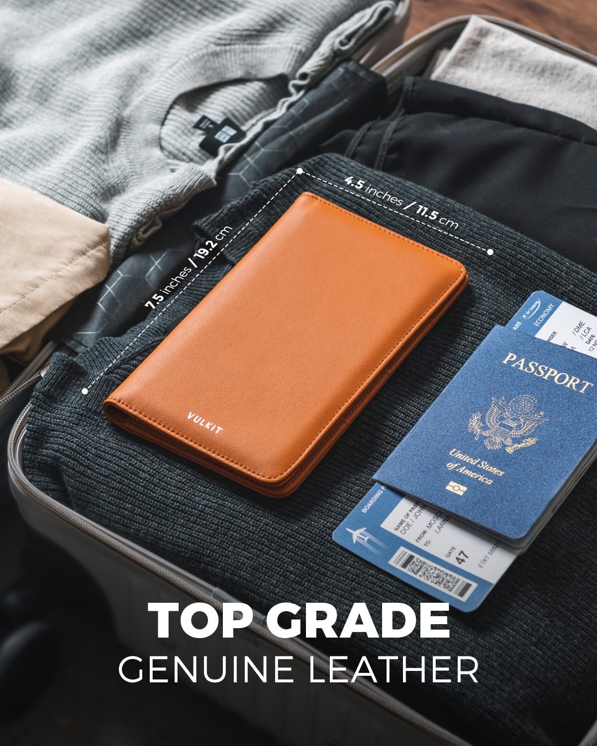 VULKIT Passport Holder Wallet Genuine Leather Top Grade RFID Blocking Travel Wallet for Men & Women