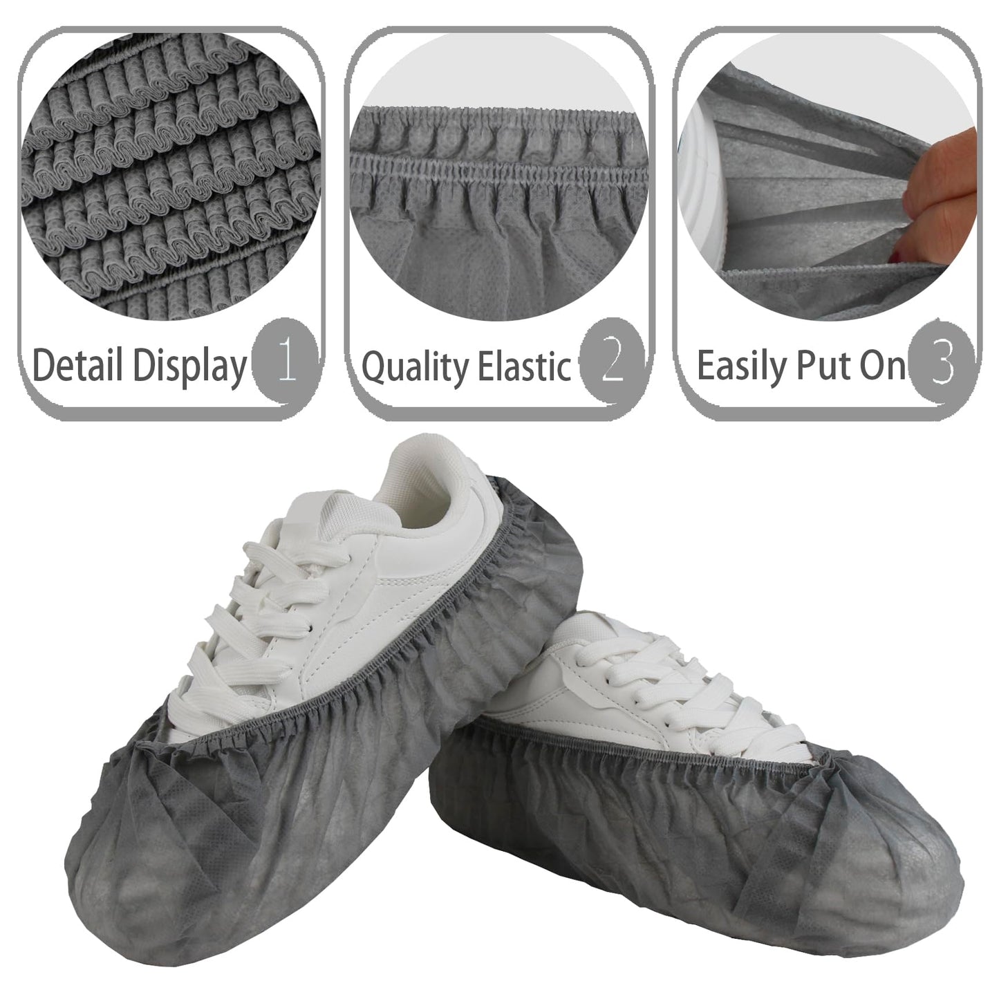 Disposable non-woven striped shoe covers (100 pcs - 50 pairs) durable, breathable, moisture-proof, thickened, odourless, simple and stylish design, suitable for men's size and women's size (grey)