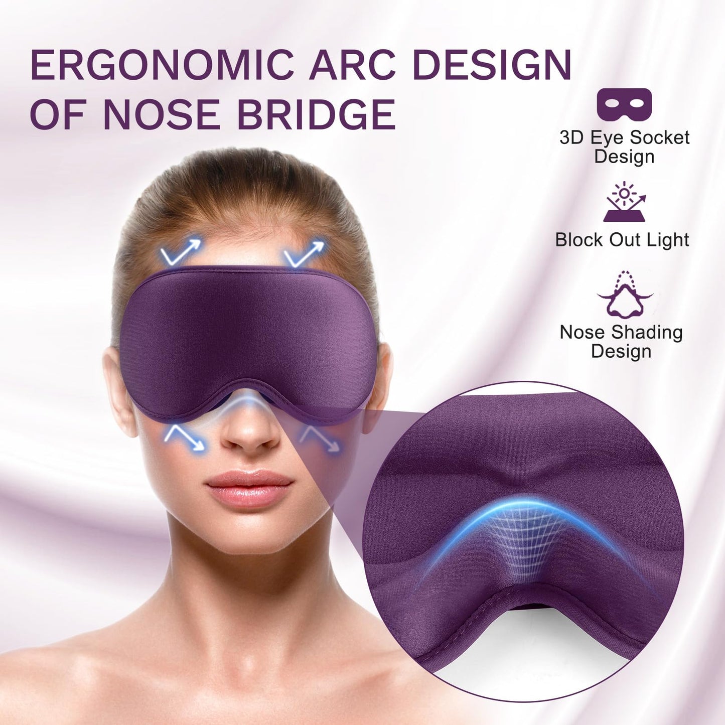 FlyCoco 3D Contoured Sleep Mask that Blocks 99% of Light (Purple)