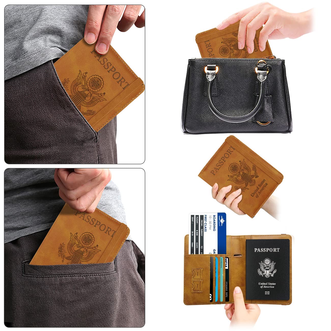 Travel Passport Wallet with RFID Shielding and Pen Slot (Brown)