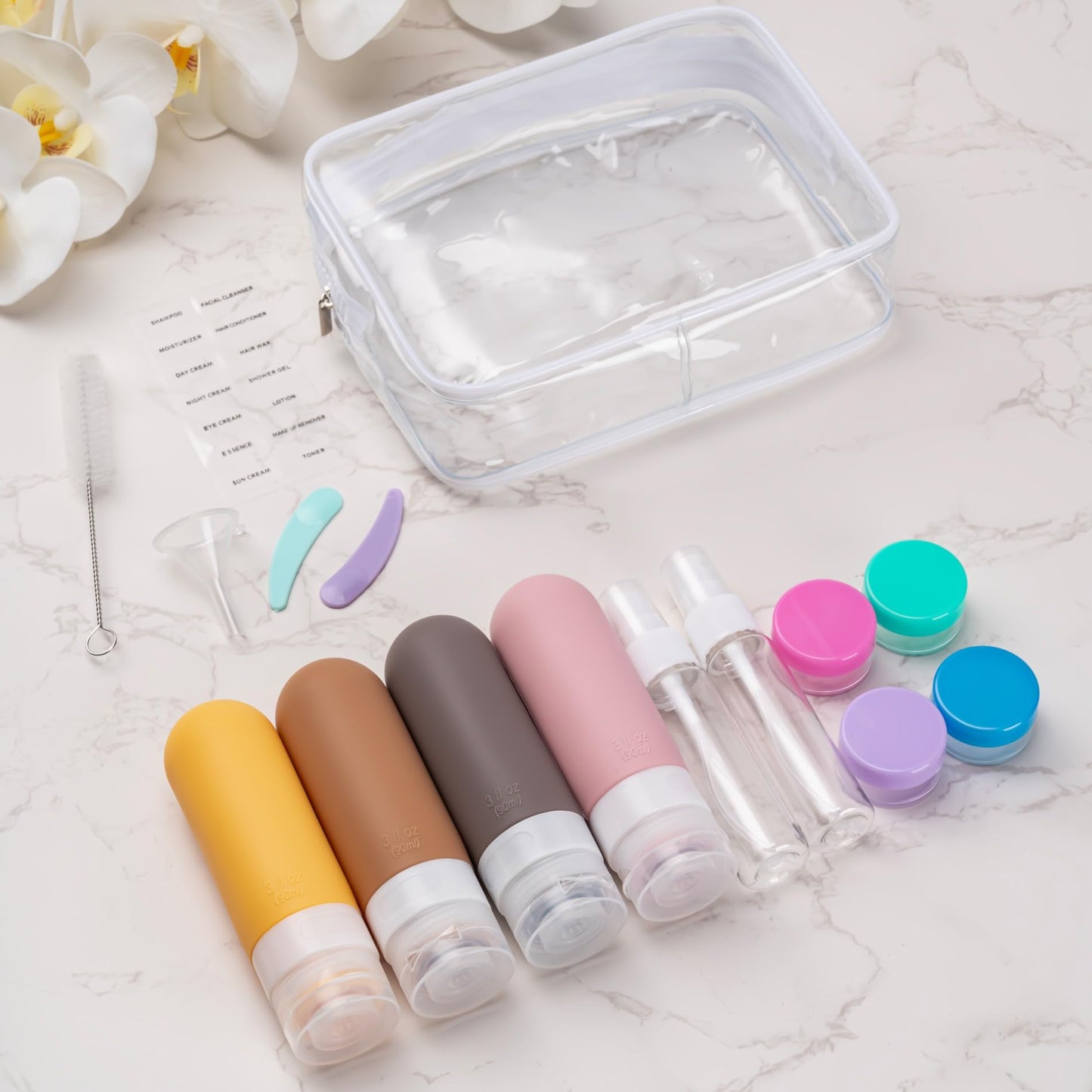 16-Piece Travel Toiletries Set with 3 oz. Bottles (Apricot)