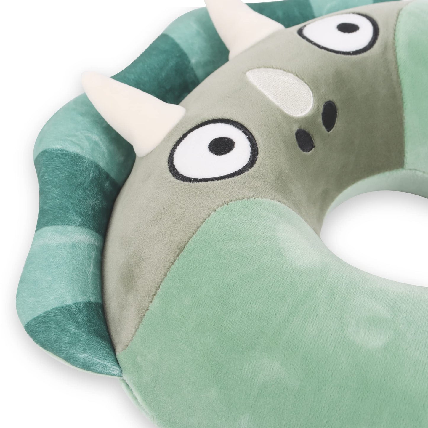 Sexysamba Cartoon Headrest & Neck Pillow for Kids Boys & Girls, Teens, Travel Accessories for Airplane, Car, Recline, Memory Foam Cute Travel Pillow with Sleep Eye Mask - Green Triceratops