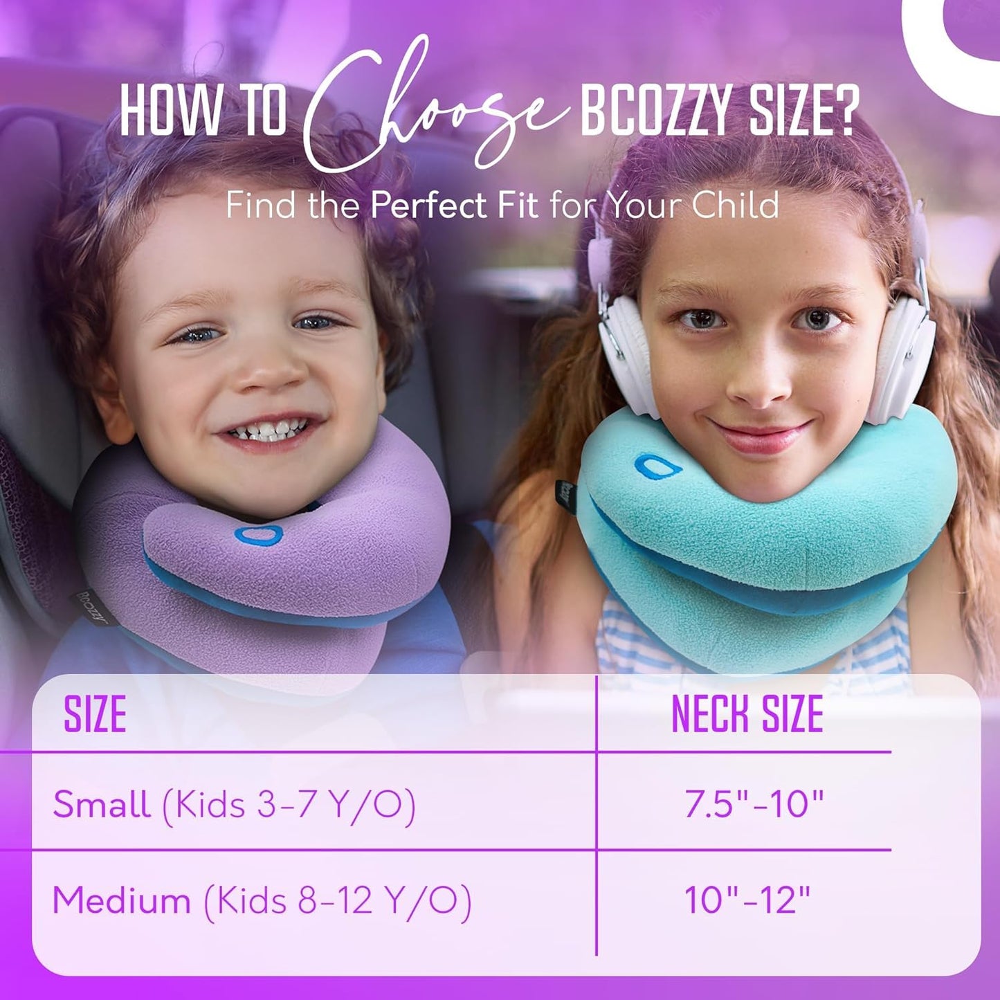 BCOZZY Kids Travel Neck Pillow (3-7 Y/O)- Patented Soft Toddler Pillow for Head & Chin Support in Car Seat, Airplane, and Road Trip Sleeping. Adjustable Size. Fully Washable. Carry Bag. Small, Navy