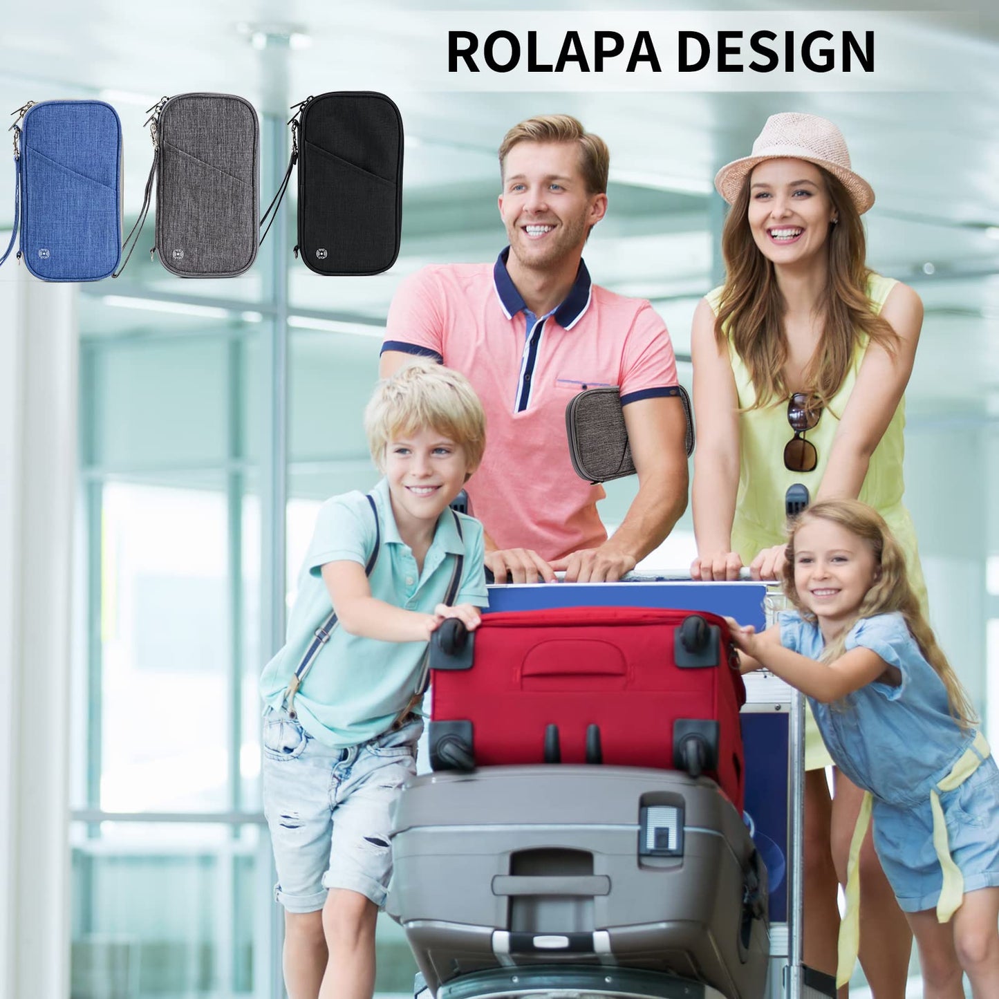 Travel Passport Wallet with RFID Shielding, Crossbody Strap and Wristlet Strap (Black)