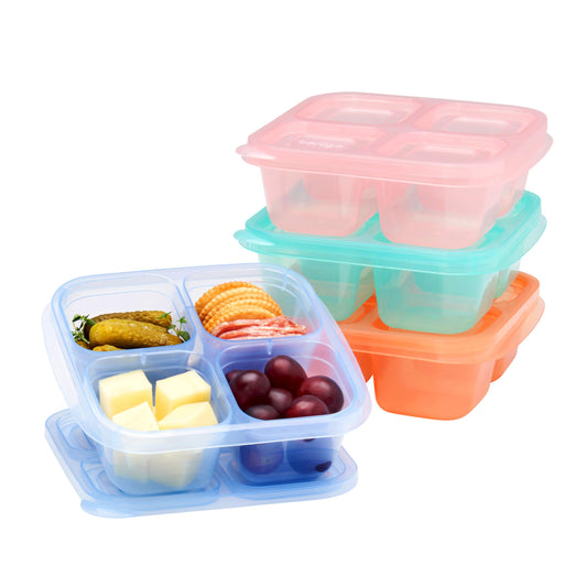 Bentgo Easyboxes 4-Compartment Snack Containers - 8-Piece Set with 4 Trays & 4 Custom-Fit Lids to Seal in Freshness - Reusable Food Storage & Meal Prep Bento BPA-Free Containers (Pastels)