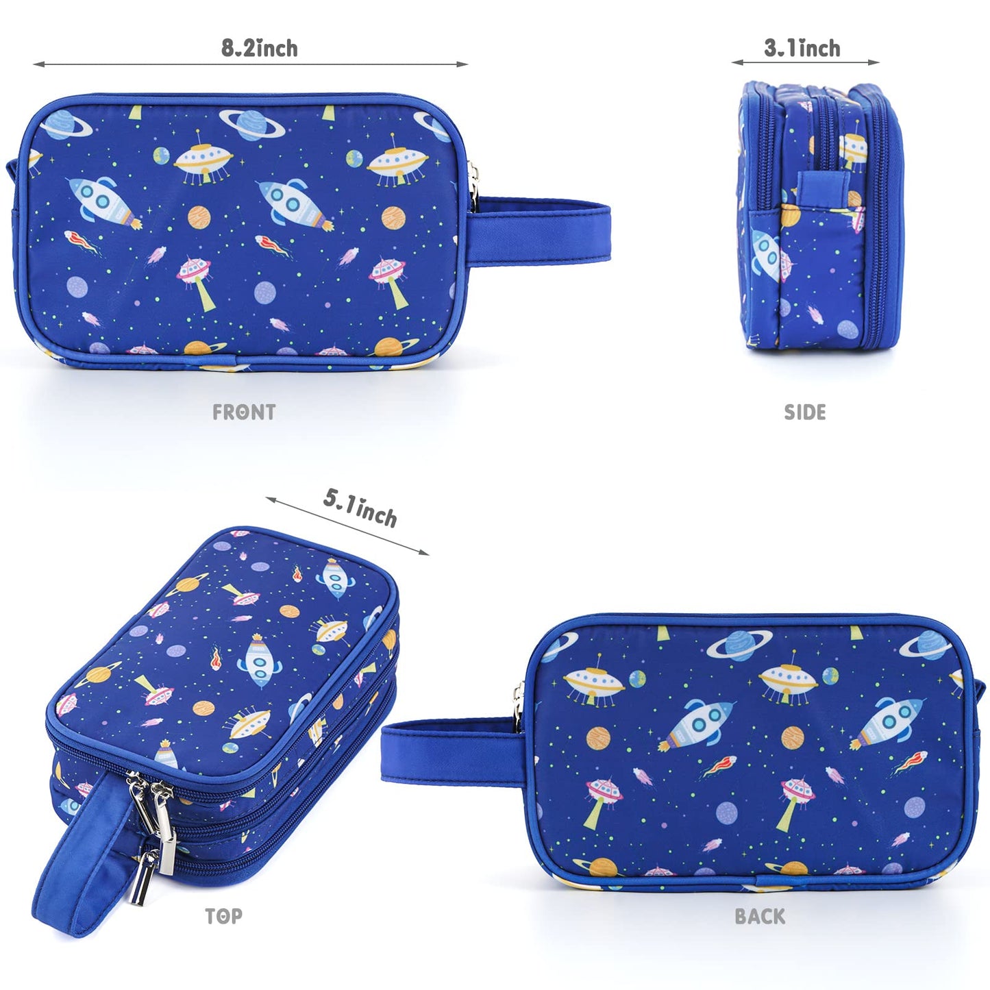 Vipdeal Kids Toiletry Bag for Boys, Travel Toiletry Bag for Little Young Boys Waterproof Hanging Wash Bag Toddler Traveling Toiletries, Space Blue