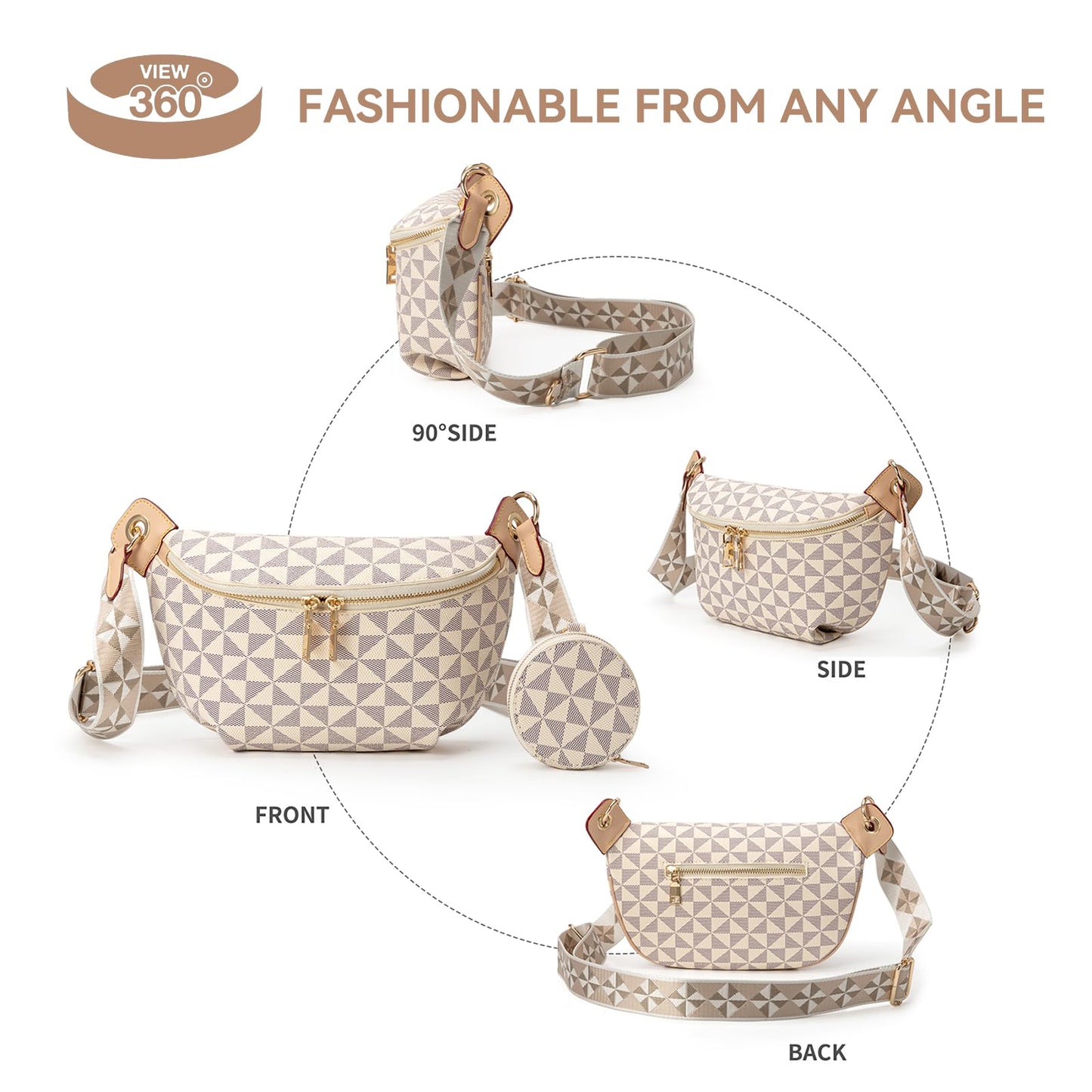 Trendy Beige Checkered Crossbody Sling Bag with Adjustable Strap