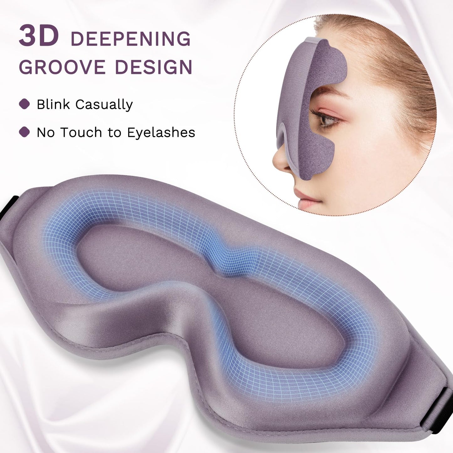 FlyCoco 3D Contoured Sleep Mask that Blocks 99% of Light (Light Purple)