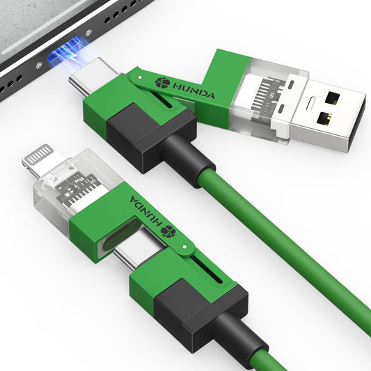 4-in-1 USB C or USB A to  Lightning or USB C Fast Charging Cable (Green)