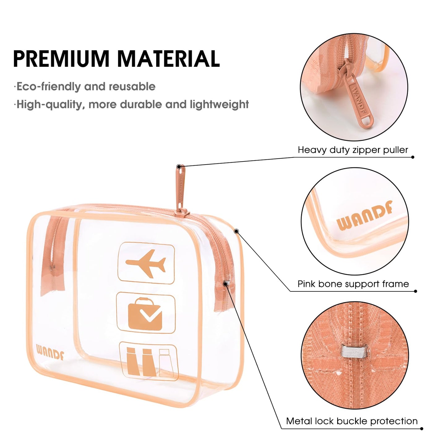 TSA Approved Clear Travel Toiletry Bag wih Zippers Carry-on Travel Accessories Quart Size Toiletries Cosmetic Pouch Makeup Bags for Men and Women (2pcs Lotus Pink)