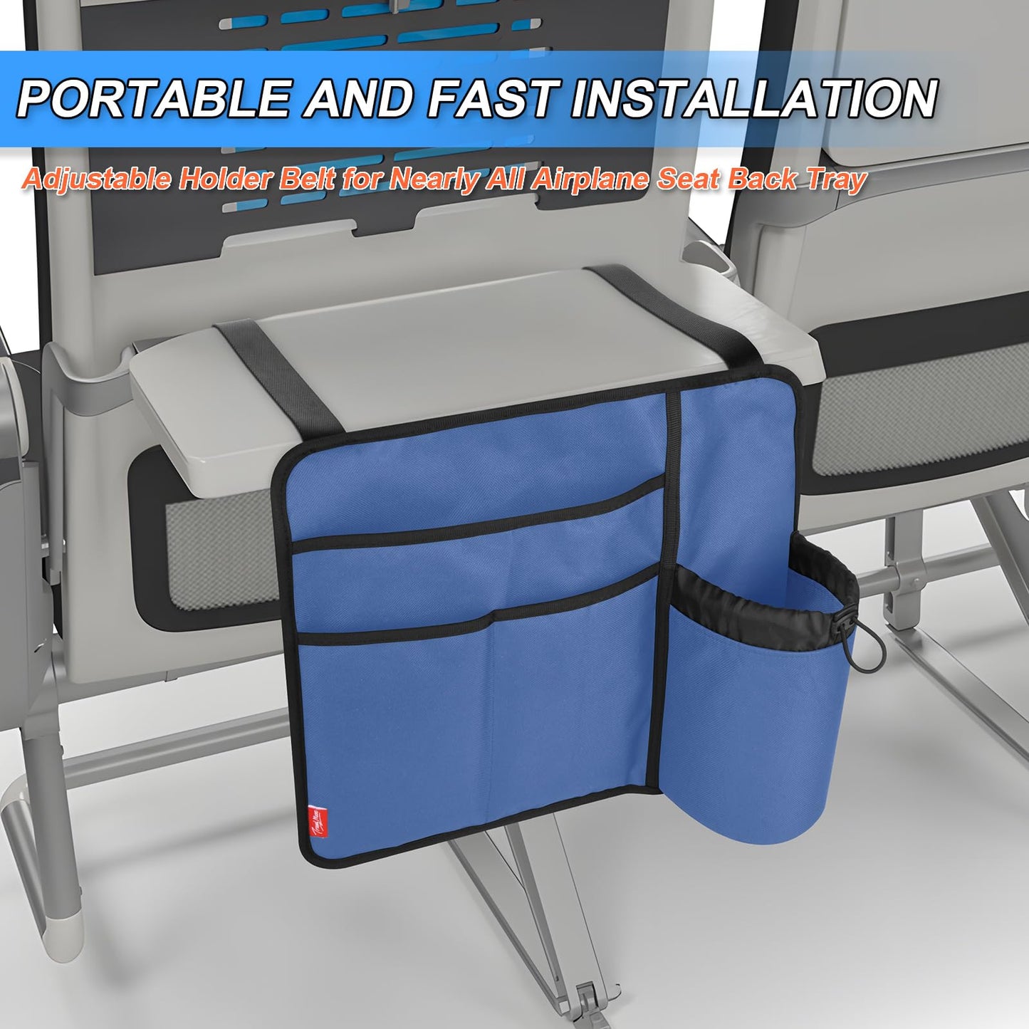 Airplane Seat Back Organizer with Hygienic Tray Table Cover (Blue)
