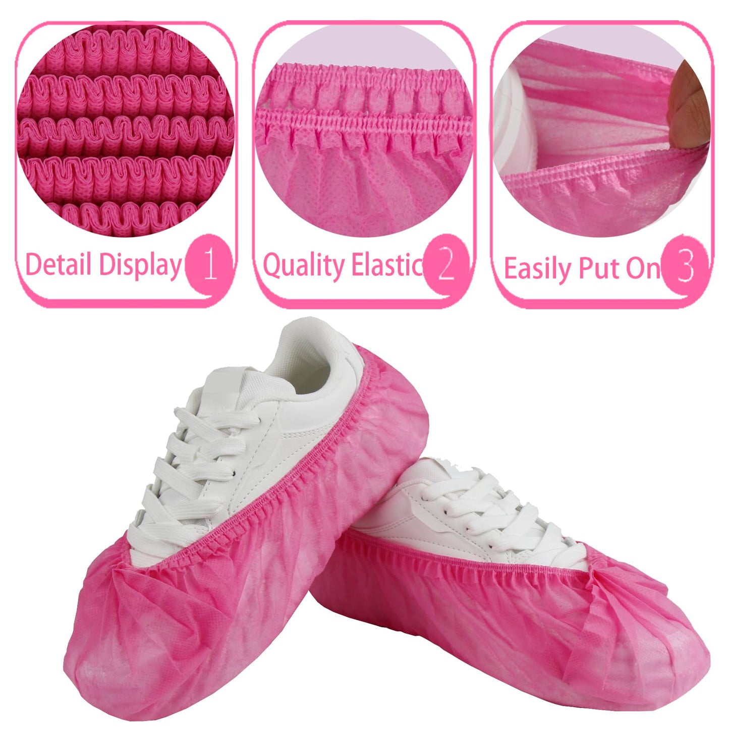 Disposable non-woven striped shoe covers (100 pcs - 50 pairs) durable, breathable, moisture-proof, thickened, odourless, simple and stylish design, suitable for men's size and women's size (Pink.)