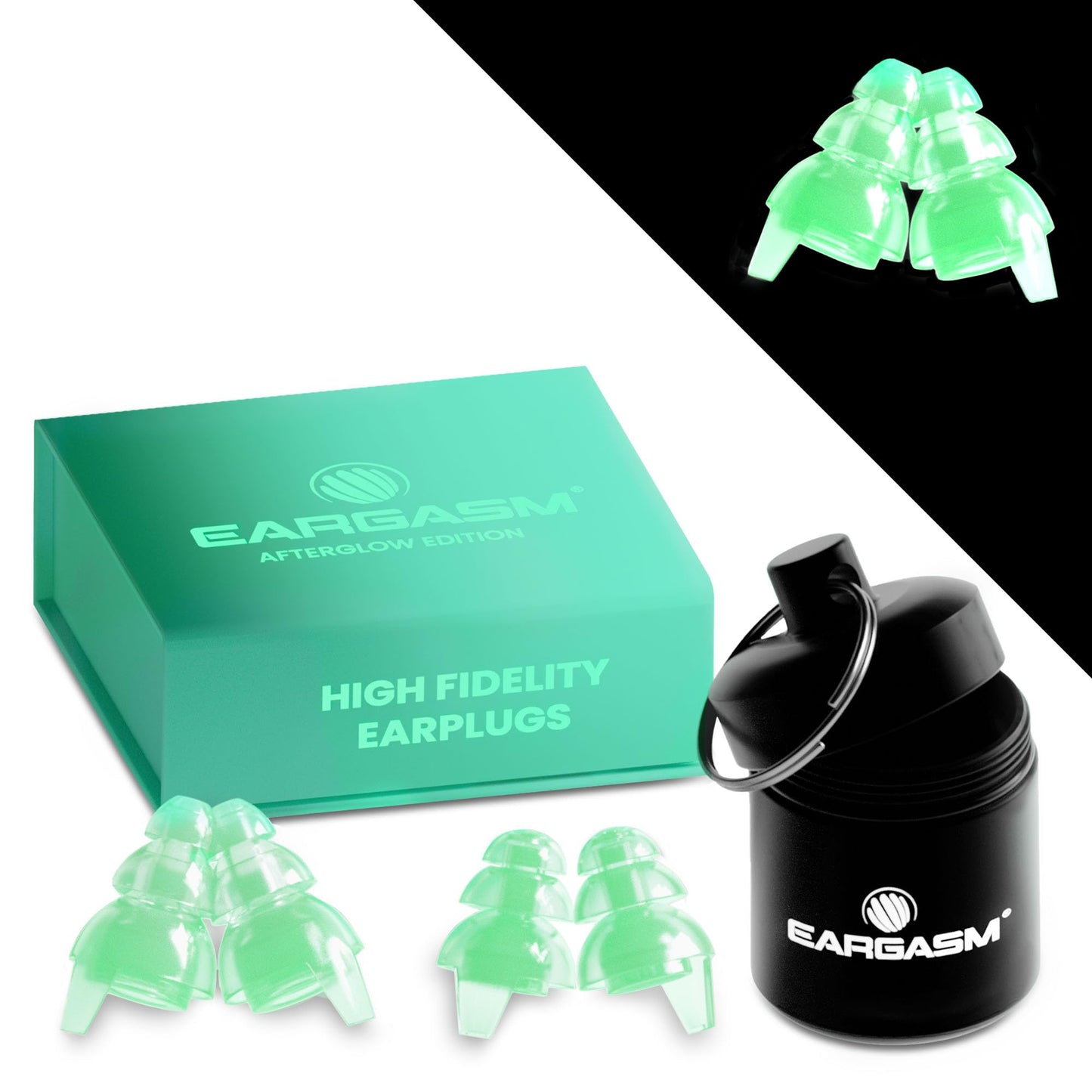 Eargasm Afterglow High Fidelity Earplugs - Reusable Glow-in-The-Dark Noise Reduction Hearing Protection Ear-Plugs with Carrying Case for Concerts, Festivals, Raves, Musicians, Live Music, Sports