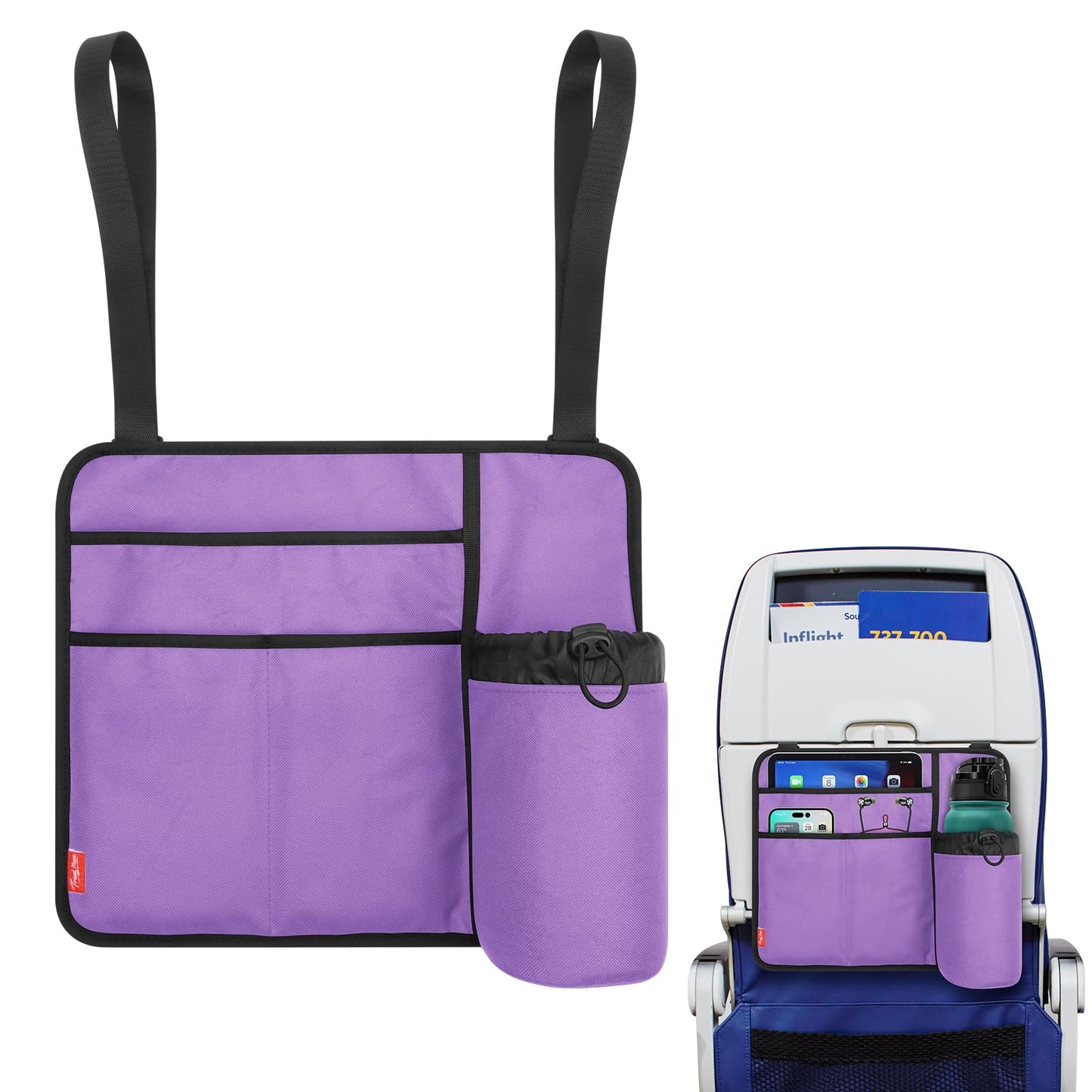 Airplane Seat Back Organizer with Hygienic Tray Table Cover (Purple)