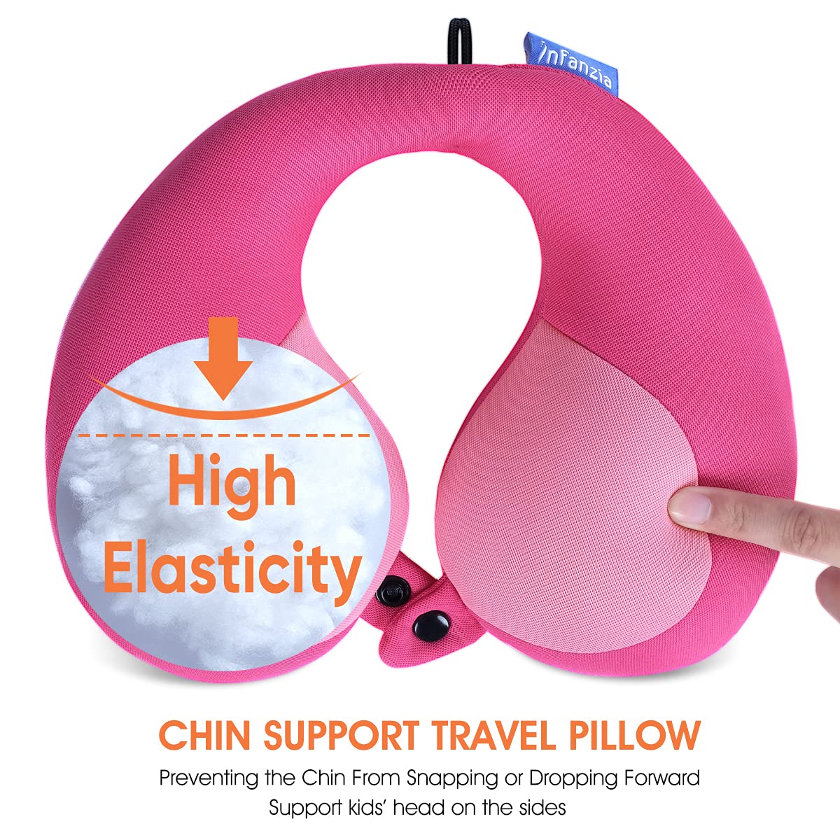 INFANZIA Kids Chin Supporting Travel Neck Pillow, Helps Support Head and Neck, Comfortably Designed for Head, Neck, and Chin Support - Gifts for Toddler/Child/Kids, Pink