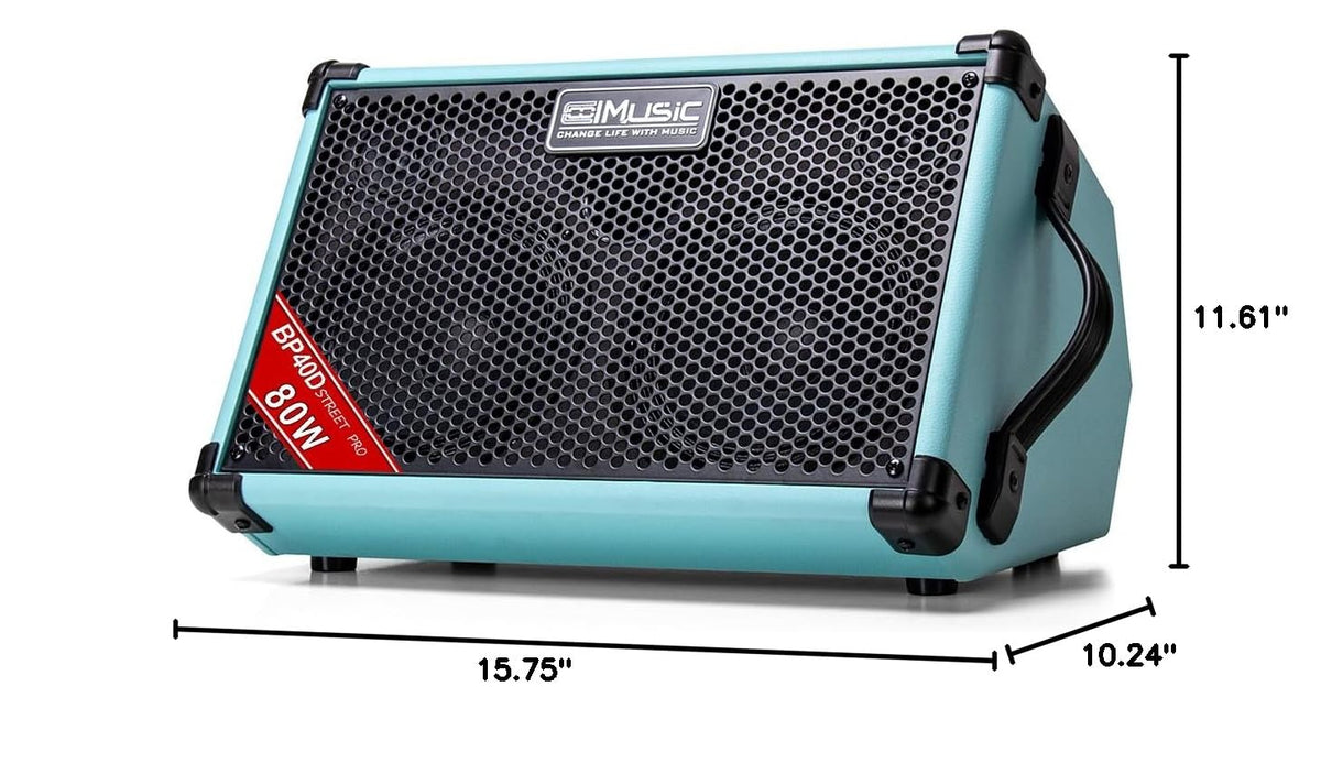 Coolmusic BP40D Powered Acoustic Guitar Amplifier- Portable Bluetooth Speaker 80W W/Battery with Reverb Chorus Delay Effect, 6 Inputs,3 Band EQ, Blue