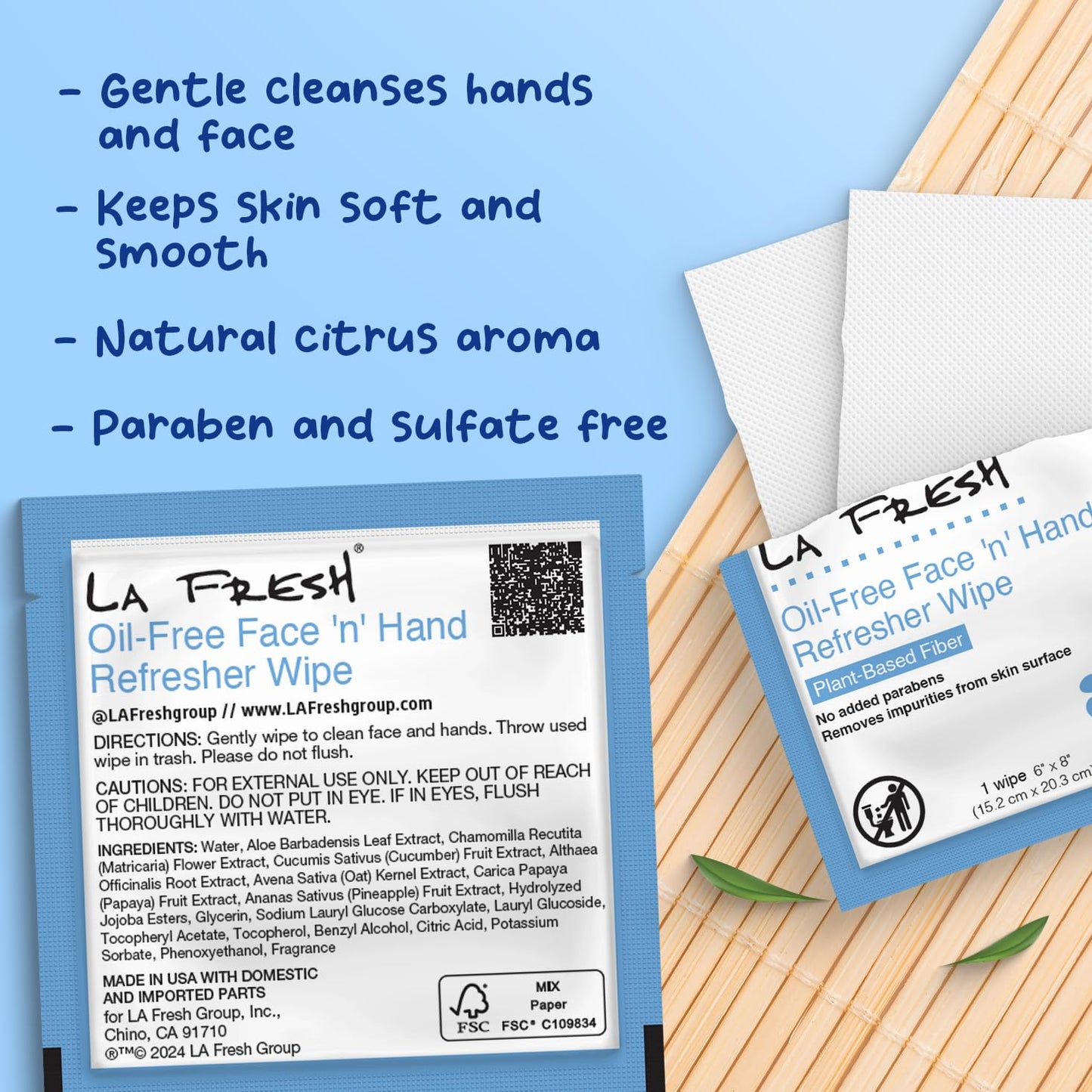 La Fresh Oil-Free Face ‘N’ Hand Refresher Wipes, Made With Natural Japanese Yuzu Scent, Pack of 50 Individually Wrapped Cleansing Wipes, Travel Essentials