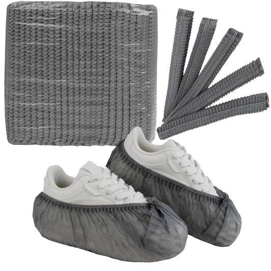 Disposable non-woven striped shoe covers (100 pcs - 50 pairs) durable, breathable, moisture-proof, thickened, odourless, simple and stylish design, suitable for men's size and women's size (grey)