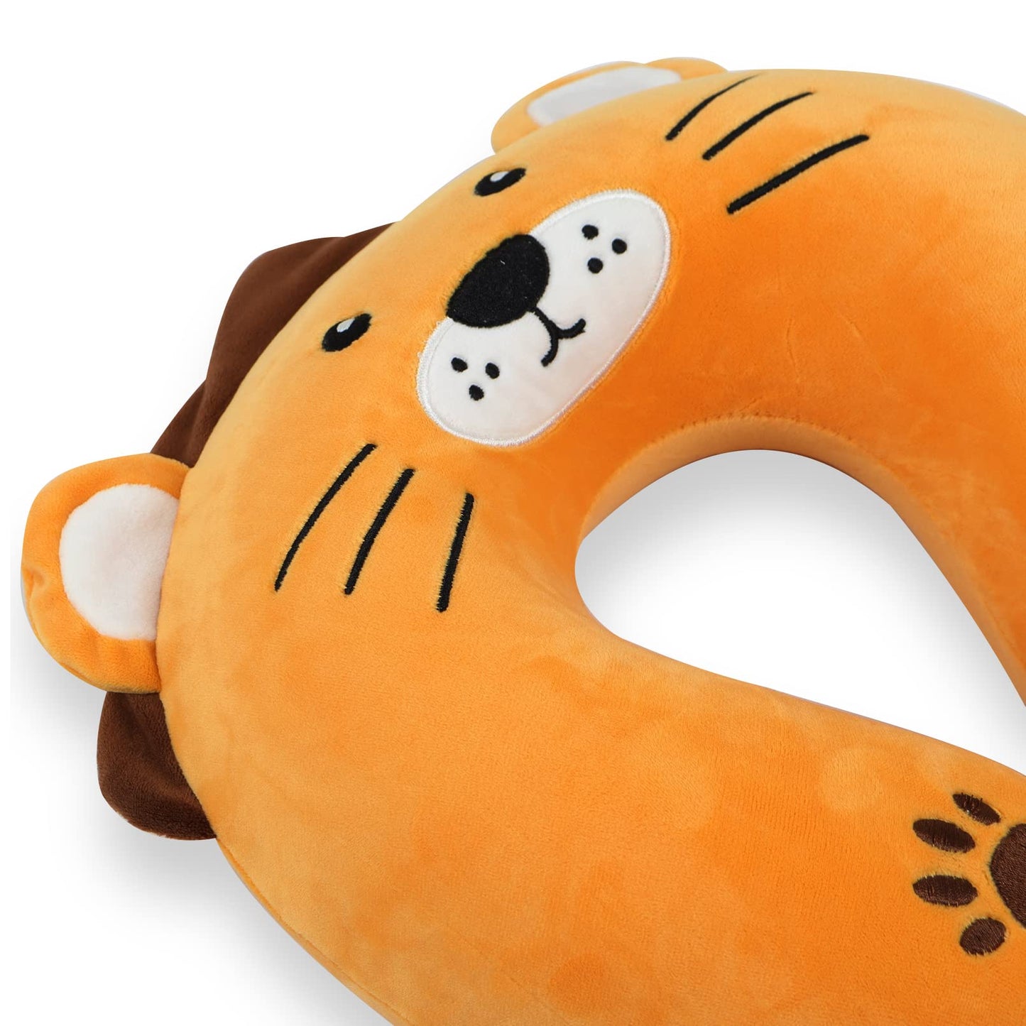 Sexysamba Cartoon Headrest & Neck Pillow for Kids Boys & Girls, Teens, Travel Accessories for Airplane, Car, Recline, Memory Foam Cute Travel Pillow with Sleep Eye Mask - Lion