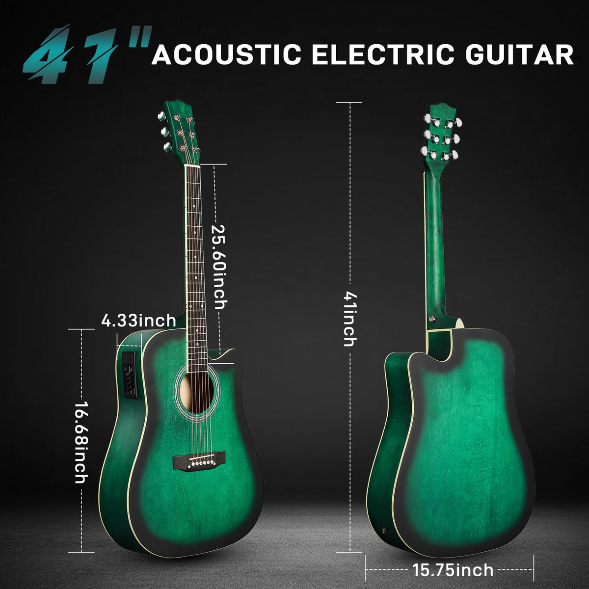 Ktaxon Full-Size Cutaway Acoustic Electric Guitar with Amp, Matte Green