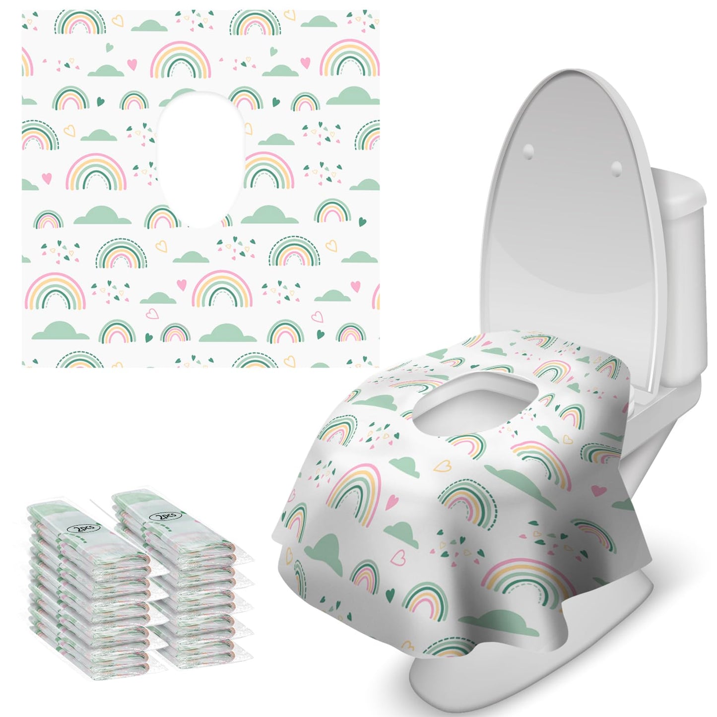 Blissful Diary 20 Pcs Toilet Seat Covers Disposable for Toddlers & Adults, Extra Large Waterproof, Portable Package for Travel, Kids Potty Training