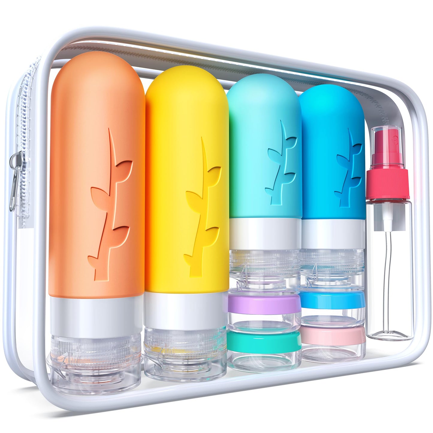 18-Piece Travel Bottle Set for Toiletries (Orange, Yellow and Blue)