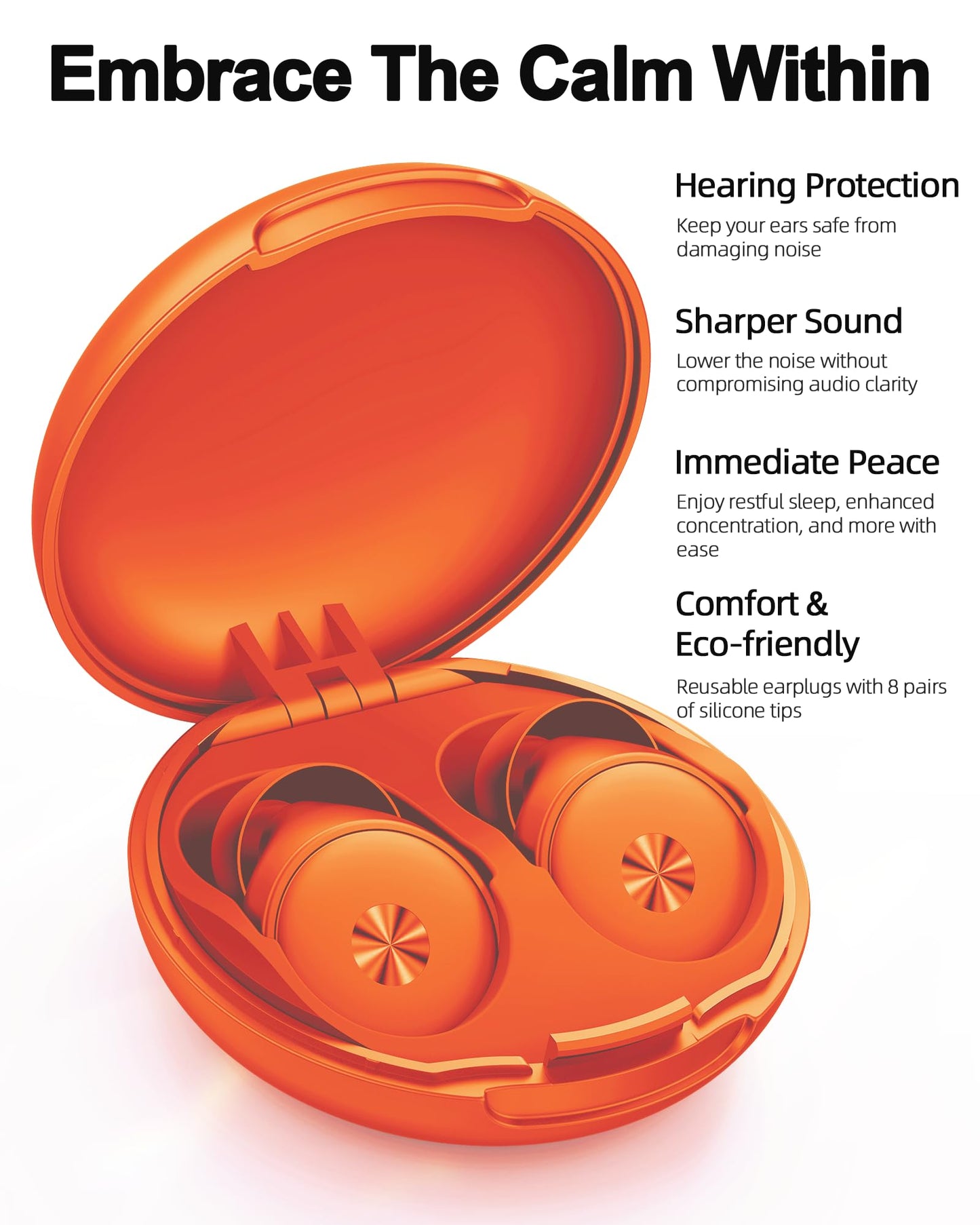 Ear Plugs for Sleeping Noise Cancelling, 45db Noise Cancelling Ear Plugs for Concert, Snoring, Focus, Silicone Hearing Protection Earplugs Reusable Ear Plugs for Noise Reduction with 8 Eartips Orange