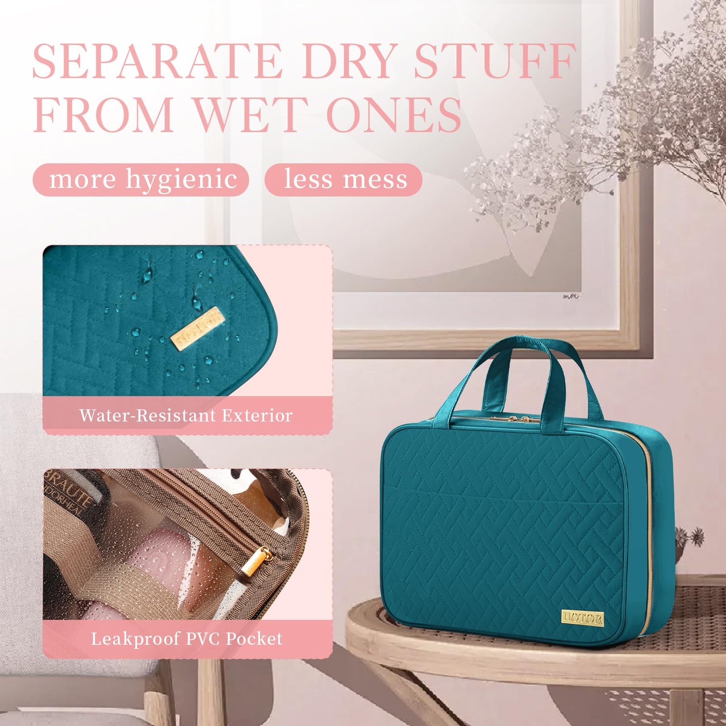 Travel Toiletry Bag with Hanging Hook (Teal)