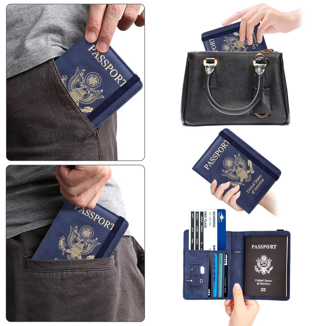 Travel Passport Wallet with RFID Shielding and Pen Slot (Navy Blue)