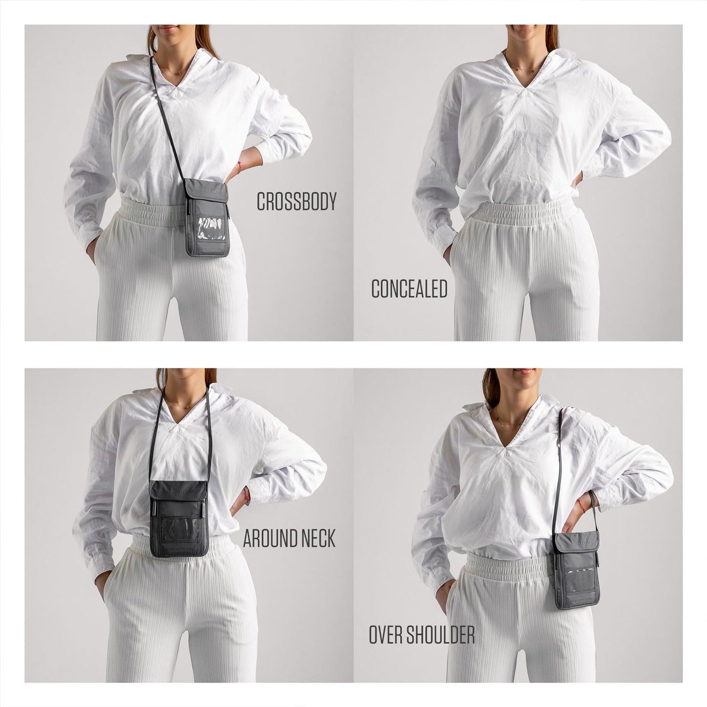 VENTURE 4TH Passport Holder Neck Wallet with RFID Blocking Nylon Lining - Hidden Neck Pouch for Travel (Sleek Black)