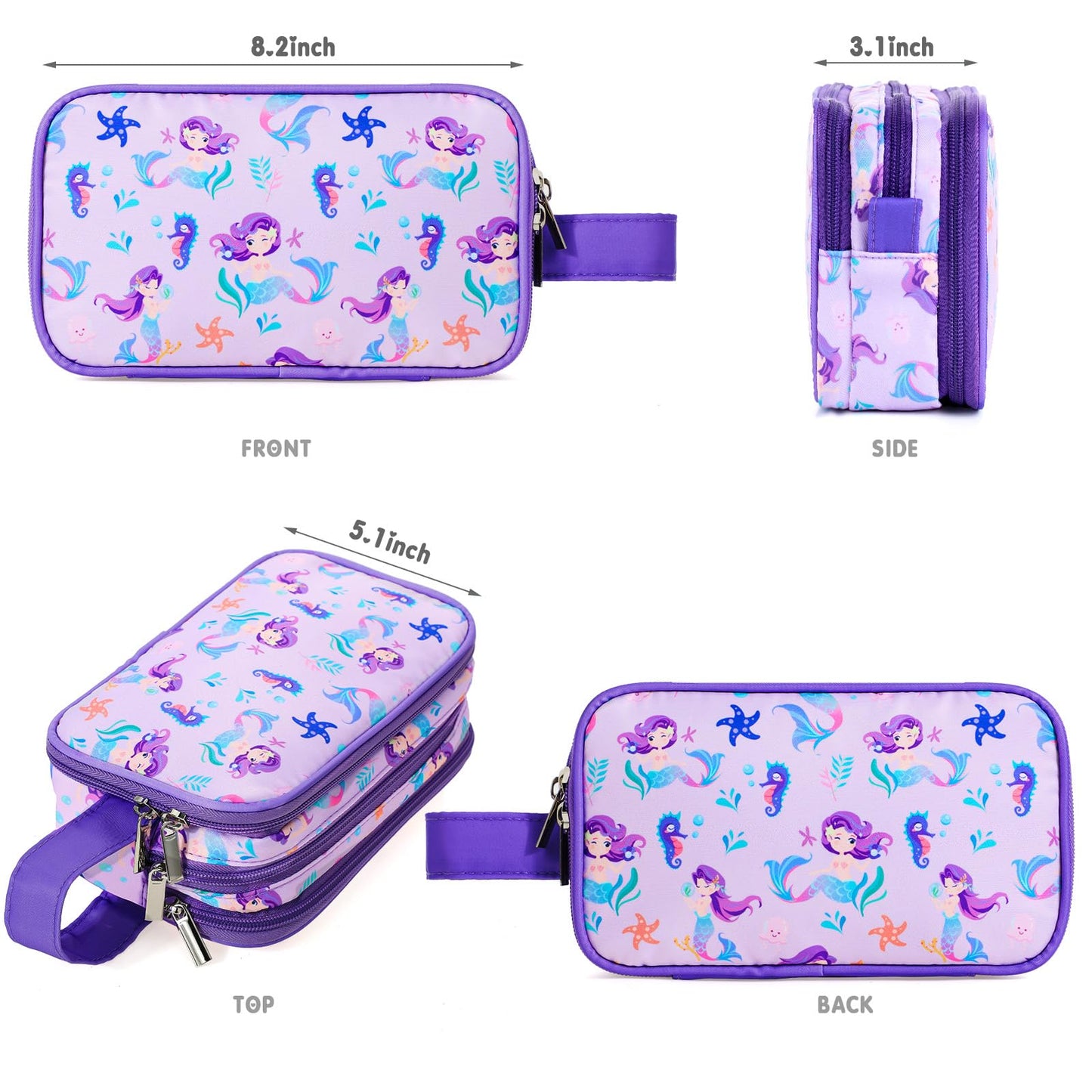 Vipdeal Kids Toiletry Bag for Girls, Travel Toiletry Bag for Little Young Girls Cosmetic Bag Makeup Bag Waterproof Hanging Wash Bag Toddler Toiletries, Mermaid Purple