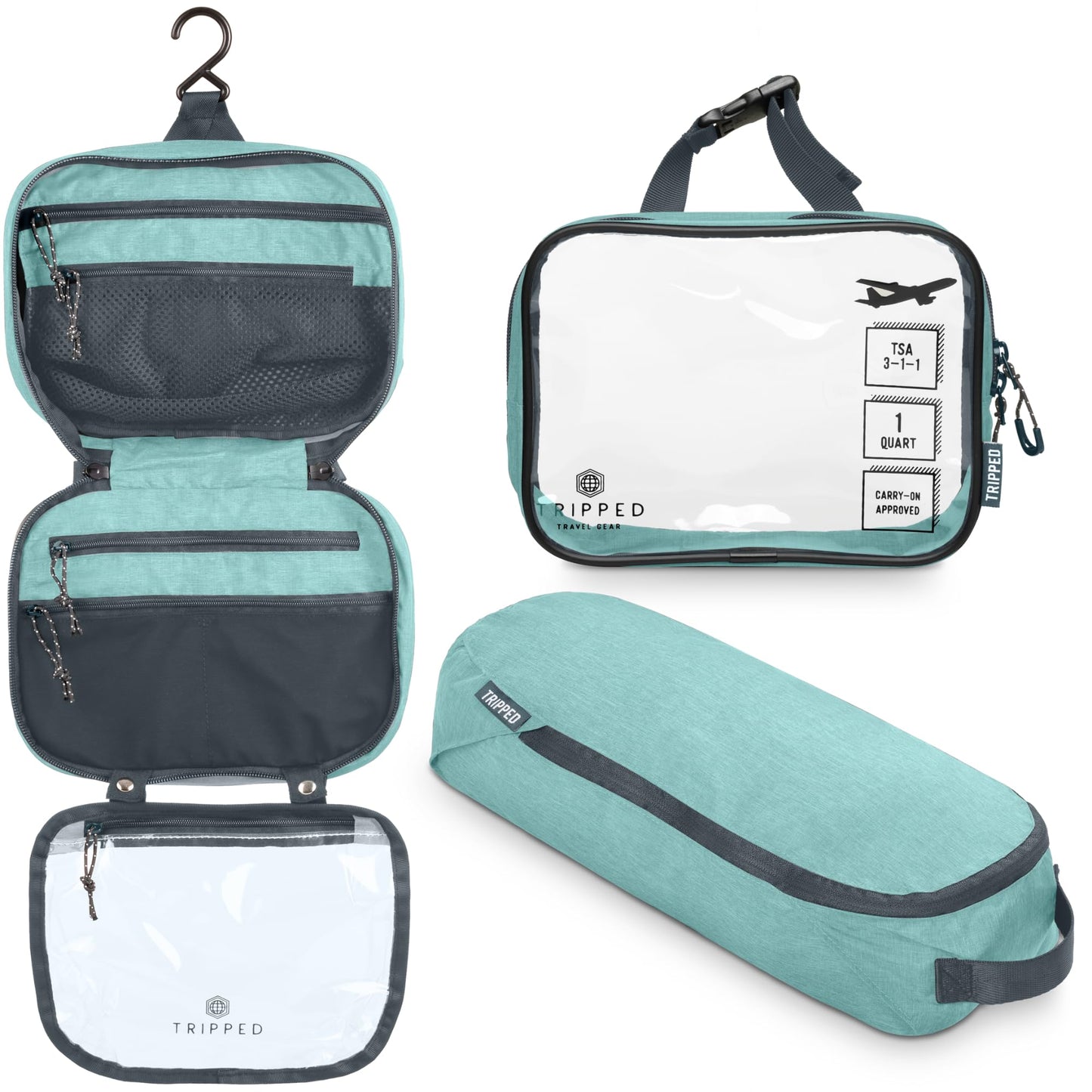 Versatile Travel Toiletry Bag Set with TSA Liquid Bag and Organizer (Turquoise)