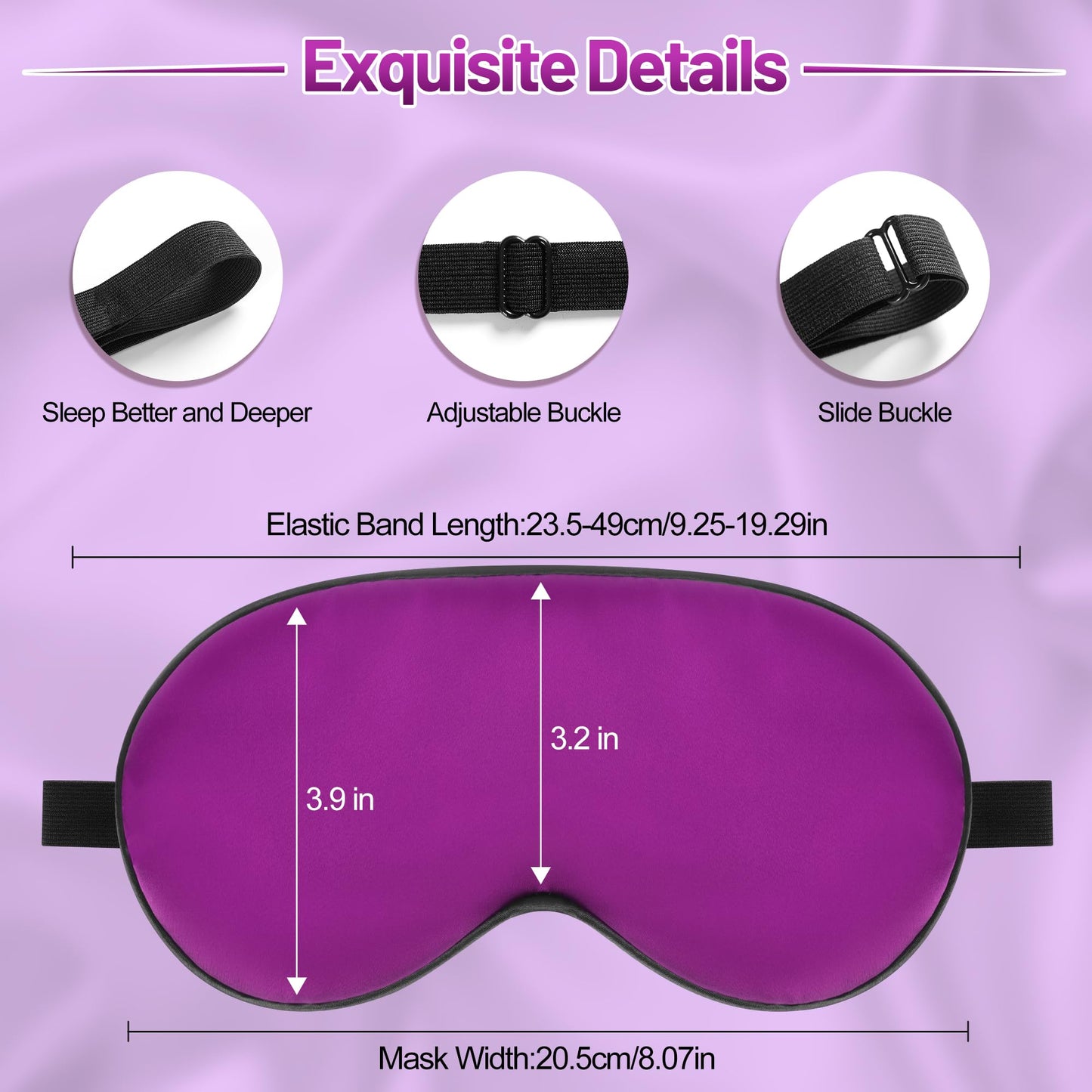 Sleep Mask, Silk Eye Mask for Sleeping with Adjustable Strap, Blindfold Eyeshade for Men & Women, Comfortable & Soft Eye Cover Eyeshade for Night Sleep (Purple)